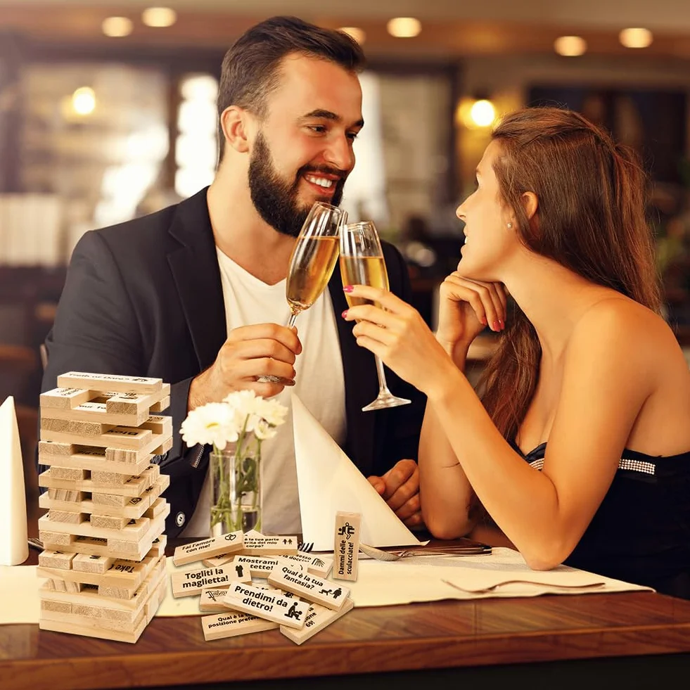 DASIAUTOEM Giochi di Torre della Lussuria, 48 Pezzi Gioco Super Naughty Block Tower, Torre a Blocchi di Coppia Tumbling Lmpilamento in Legno, Regali per Appuntamenti di Coppie Adulte
