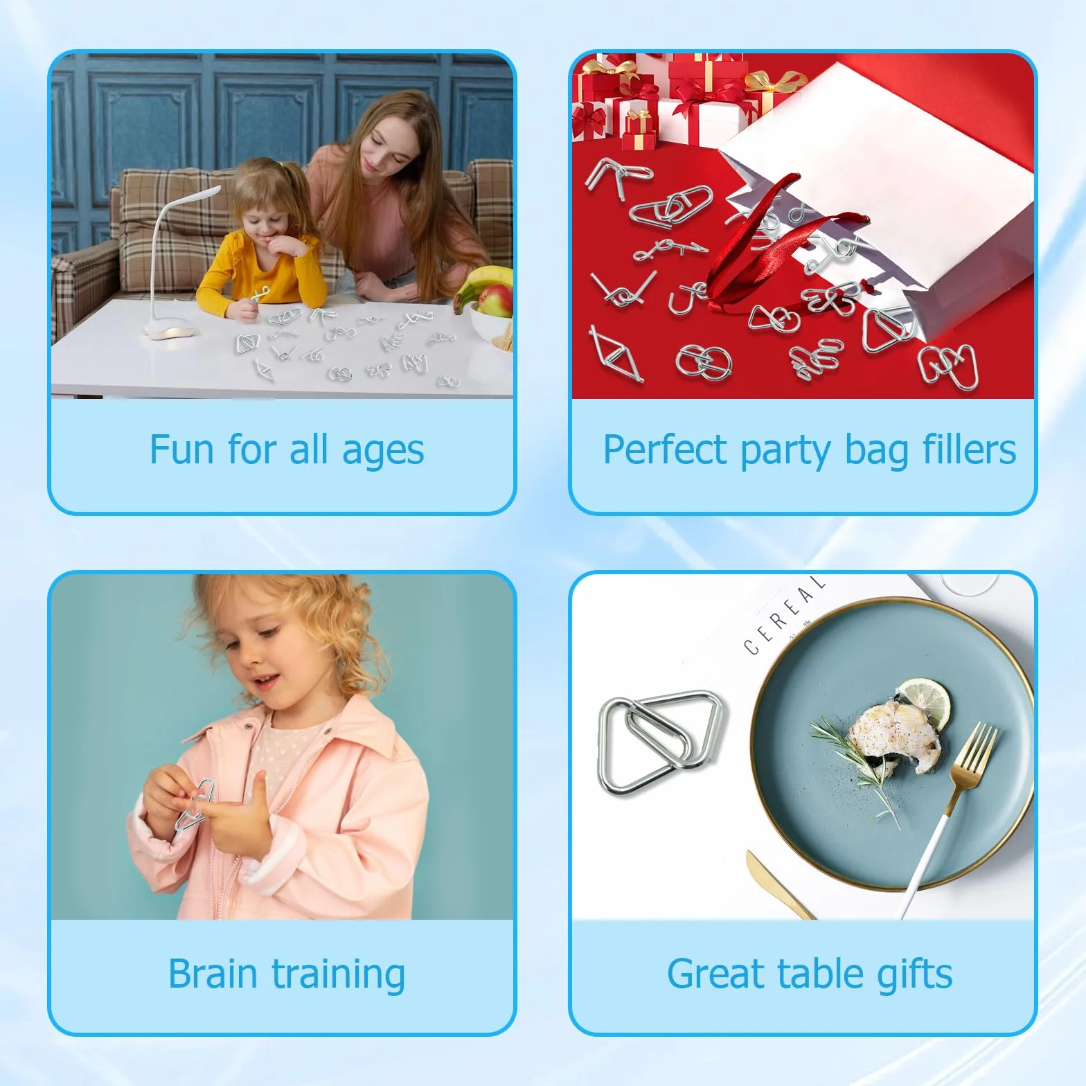 16 Pezzi Set di Rompicapo in Metallo Giocattoli Educativi IQ Test Puzzle Classico per Adulti e Bambini