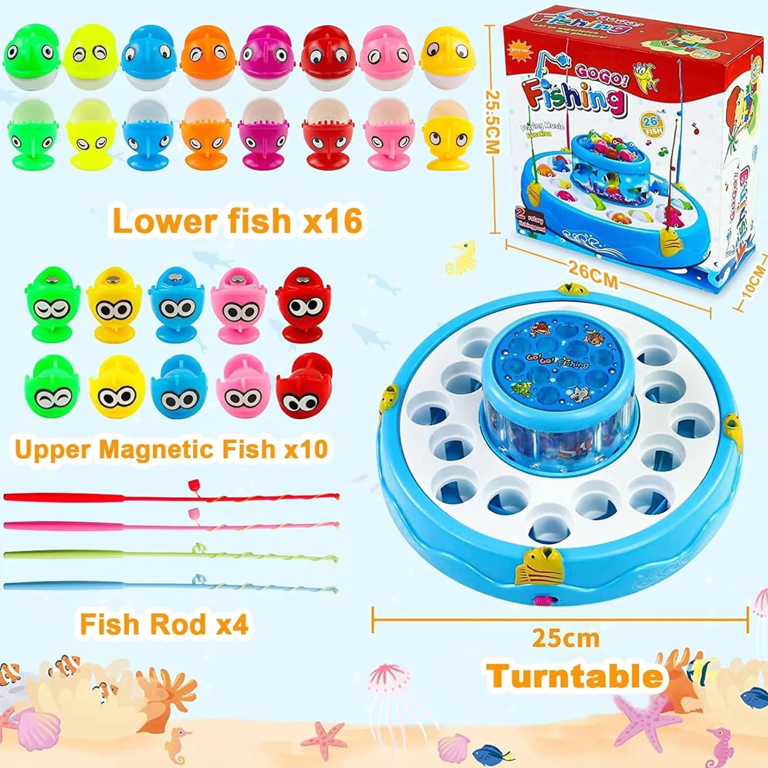 Gioco Pesca Pesci Calamita Magnetico 2 in 1 con 26 Pesciolini e 4 Canna da Pesca Regalo Bambini 2-5 Anni