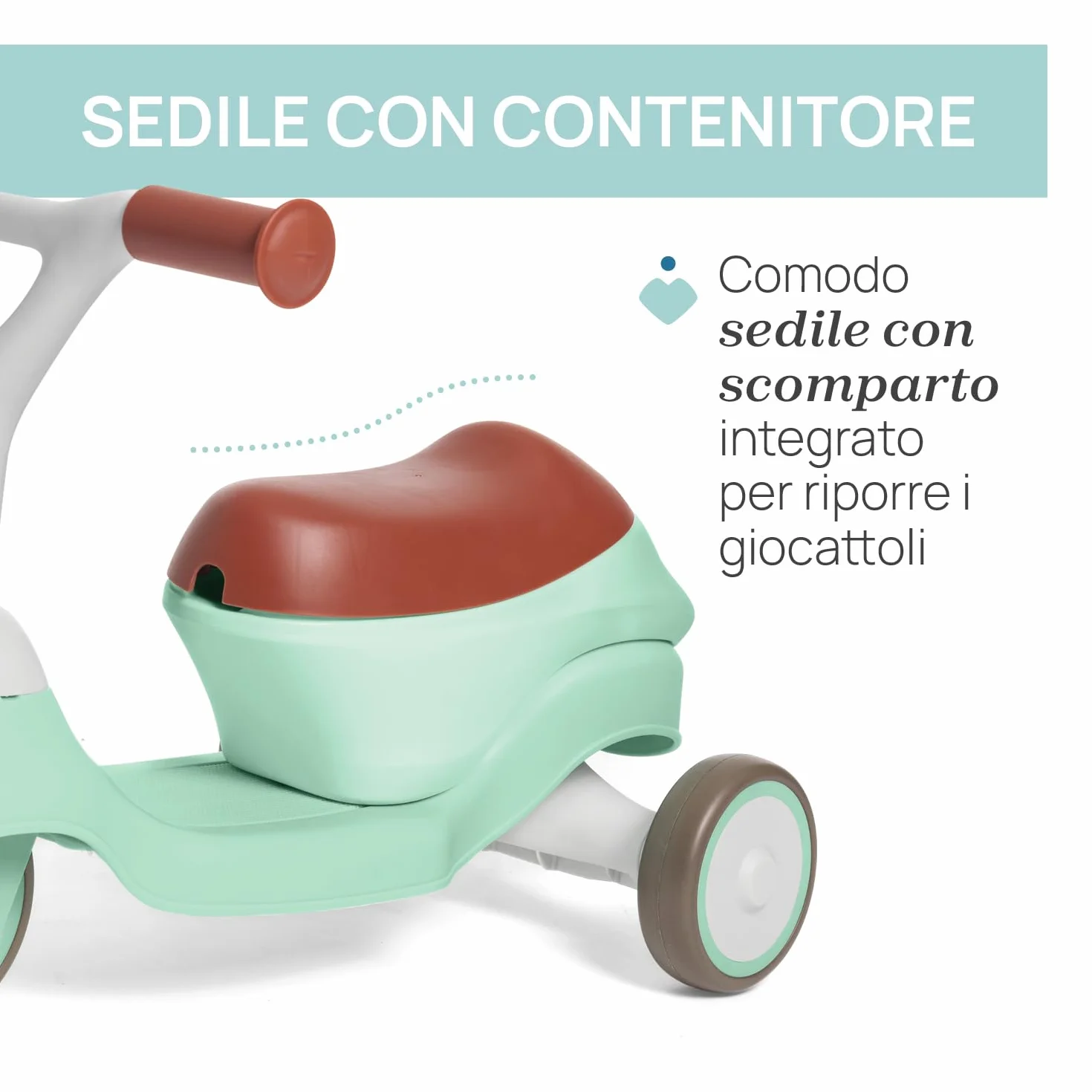 Chicco Monopattino Evolutivo 2 in 1 Cavalcabile 1 anno, Monopattino 2 anni, 20 kg, Manubrio Sterzante
