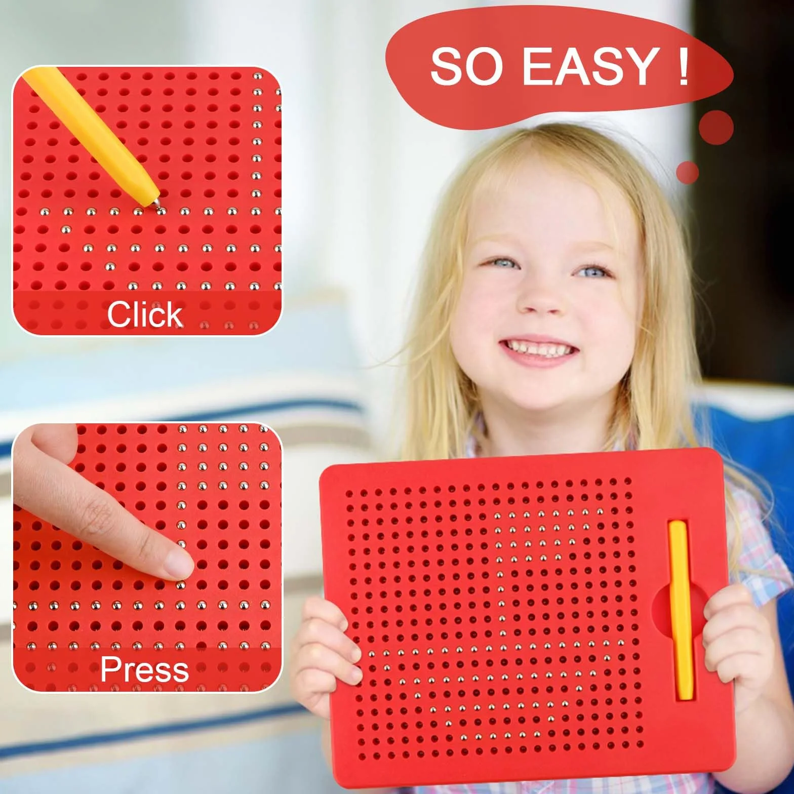 yue Magico Gioco Magnetico, Tavolo da Disegno Magnetico con 2 Pezzi Penna Magnetica, da Portare con sé, Bambini Giocattolo Educativo per dai 3 Anni in su, 21.5x17.5 cm, Rosso