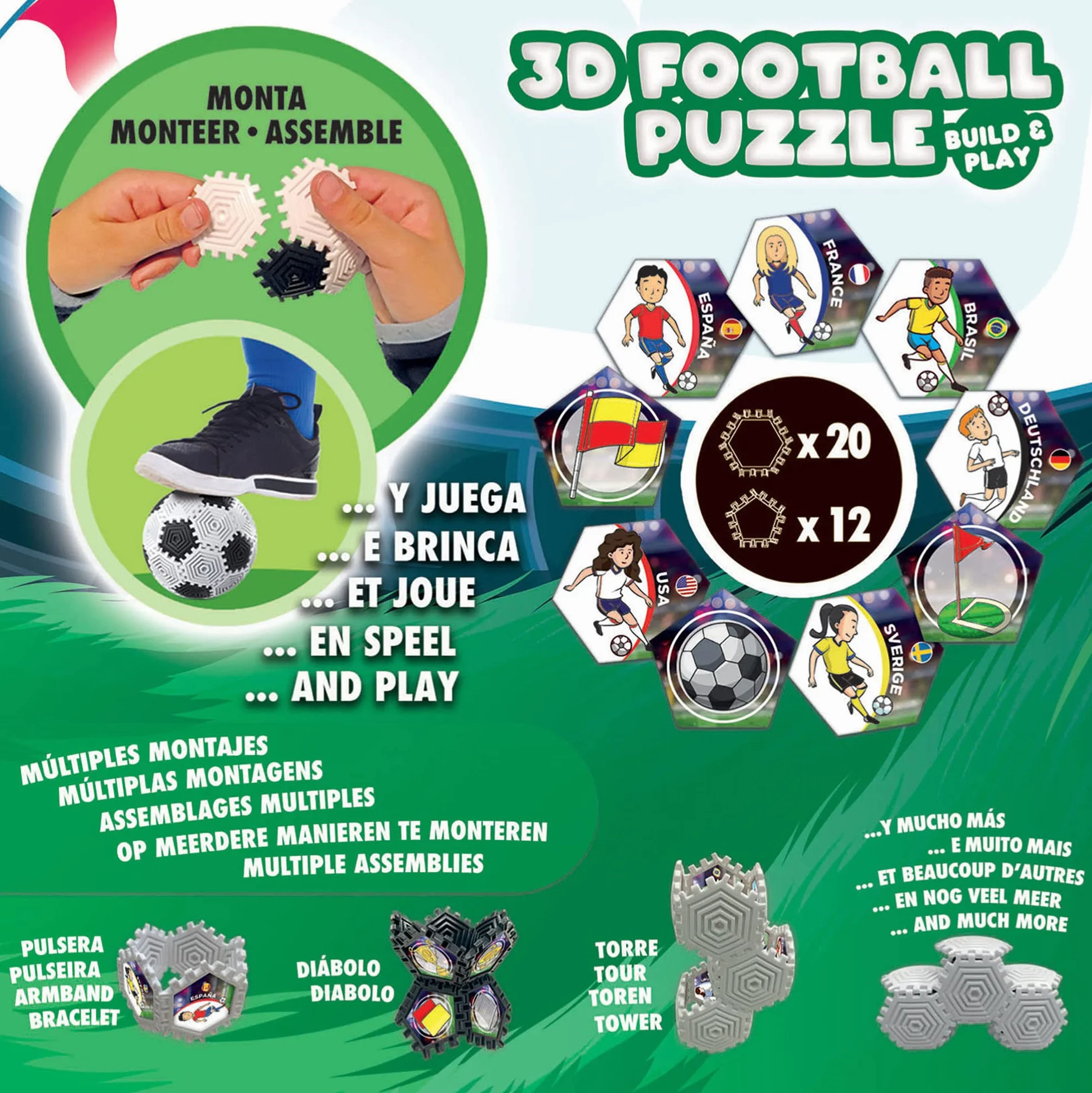 Educa - 3D Football Puzzle | 3D Puzzle Calcio Bambini | Puzzle 3D Pallone con 32 Pezzi e con cui Puoi Giocare | Puoi Creare Diverse Forme. Dai 6, 7, 8 Anni in su (19210)