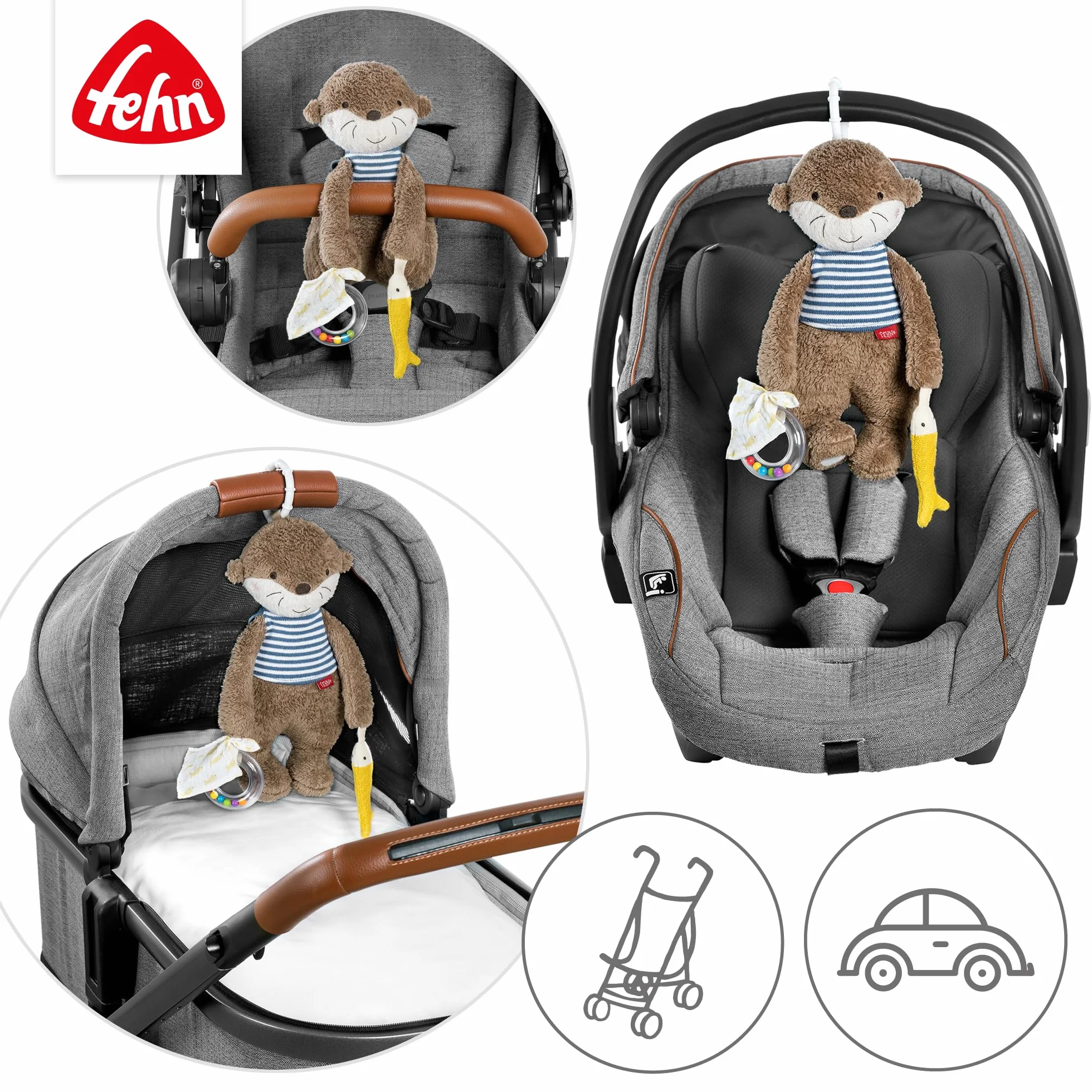 Fehn Activity-Otter – Motorikspielzeug zum Aufhängen mit spannenden Anhängern zum Greifen und Geräusche erzeugen für Babys und Kleinkinder ab 0+ Monaten