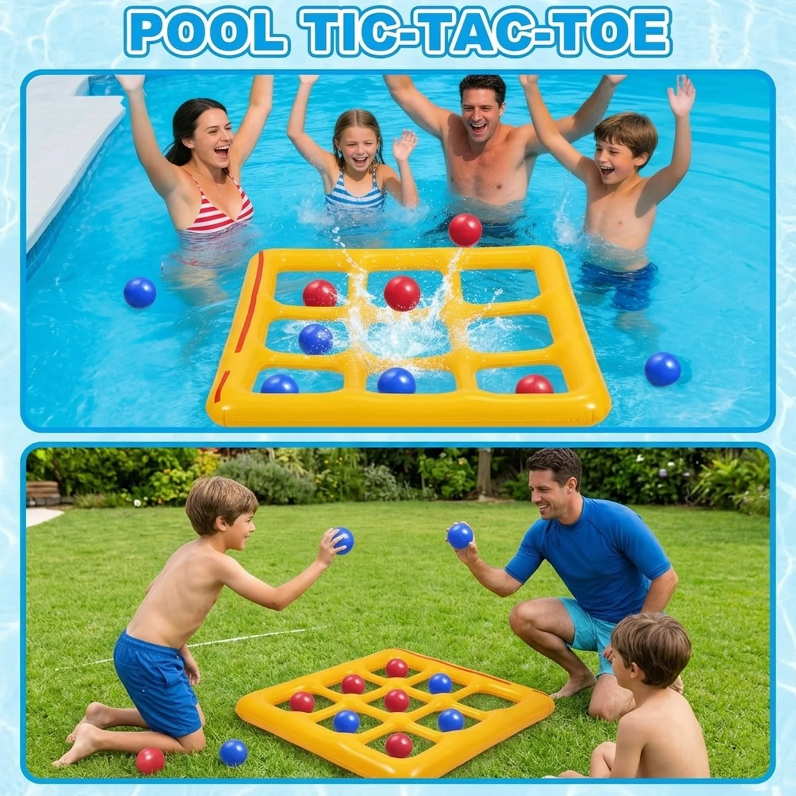 Giochi Piscina Tic Tac Toe, Giocattolo Gonfiabile per Piscina, Gonfiabili Piscina con 10 Palline, Galleggiante per Piscina Gioco, per Piscina, Spiaggia, Bambini e Adulti