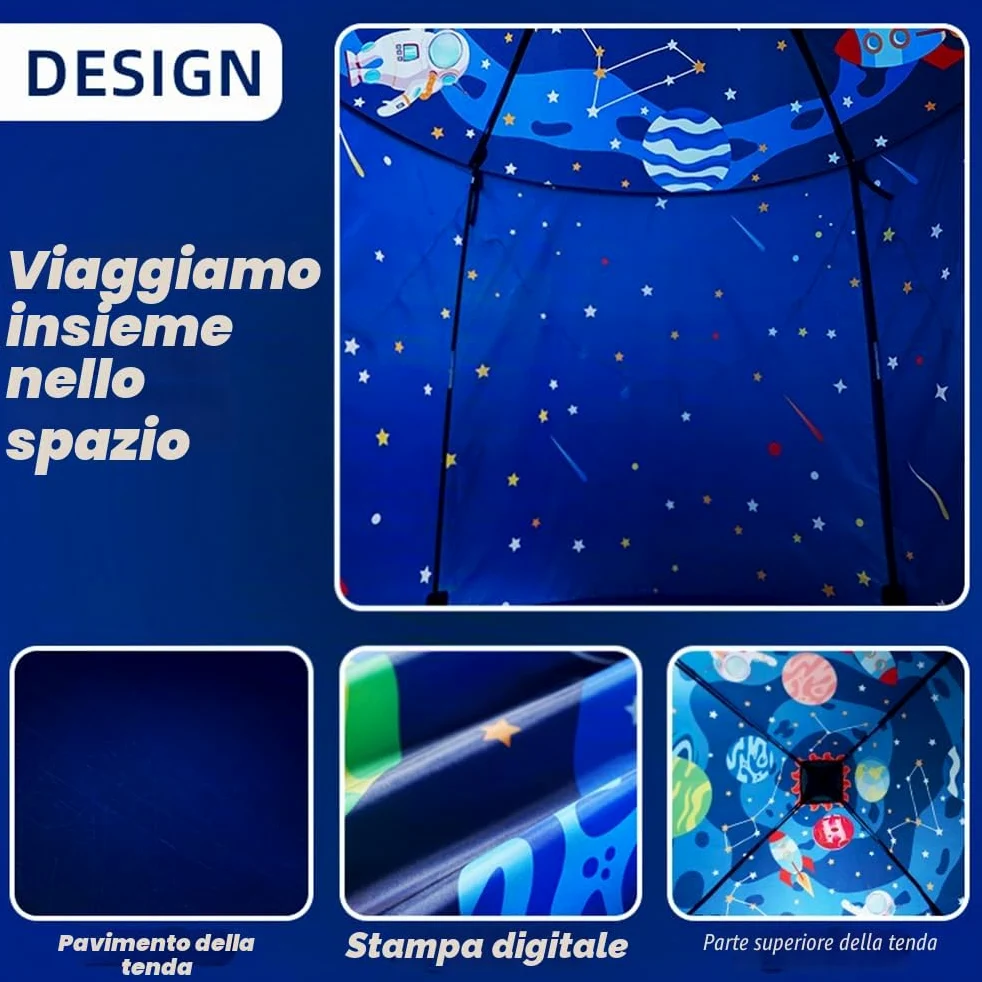 Tenda da gioco per bambini per bambini, tenda per castello teepee per bambini, sicurezza e atossica, giocattoli da gioco per interni/esterni, casa Wendy, con luci a stelle (astronave)