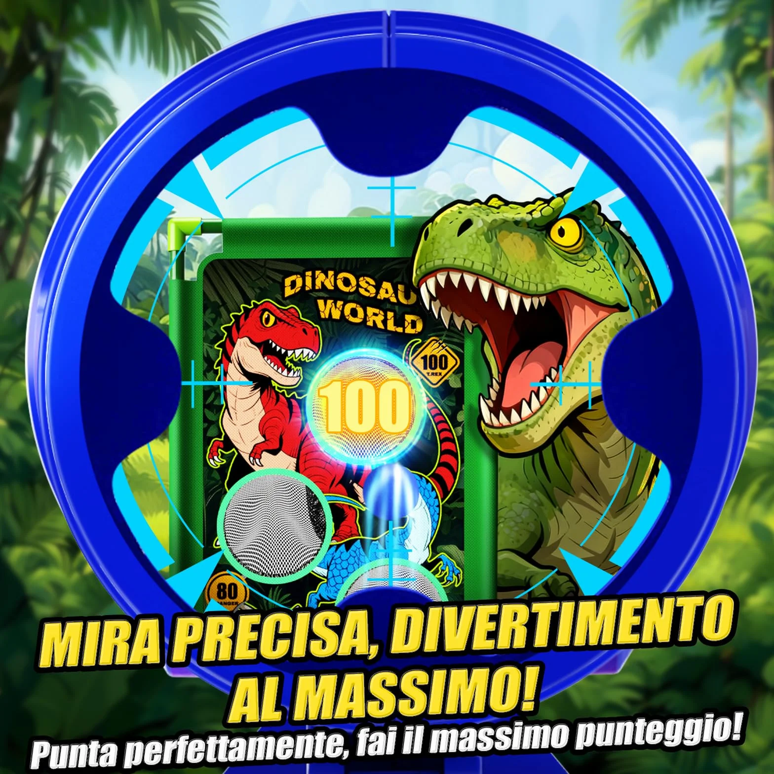 Giochi di Tiro al Bersaglio Dinosauro Giocattolo per Bambini 3-12 Anni 2 Air Blaster con Mira, 4 Bersagli e 24 Palline di Schiuma