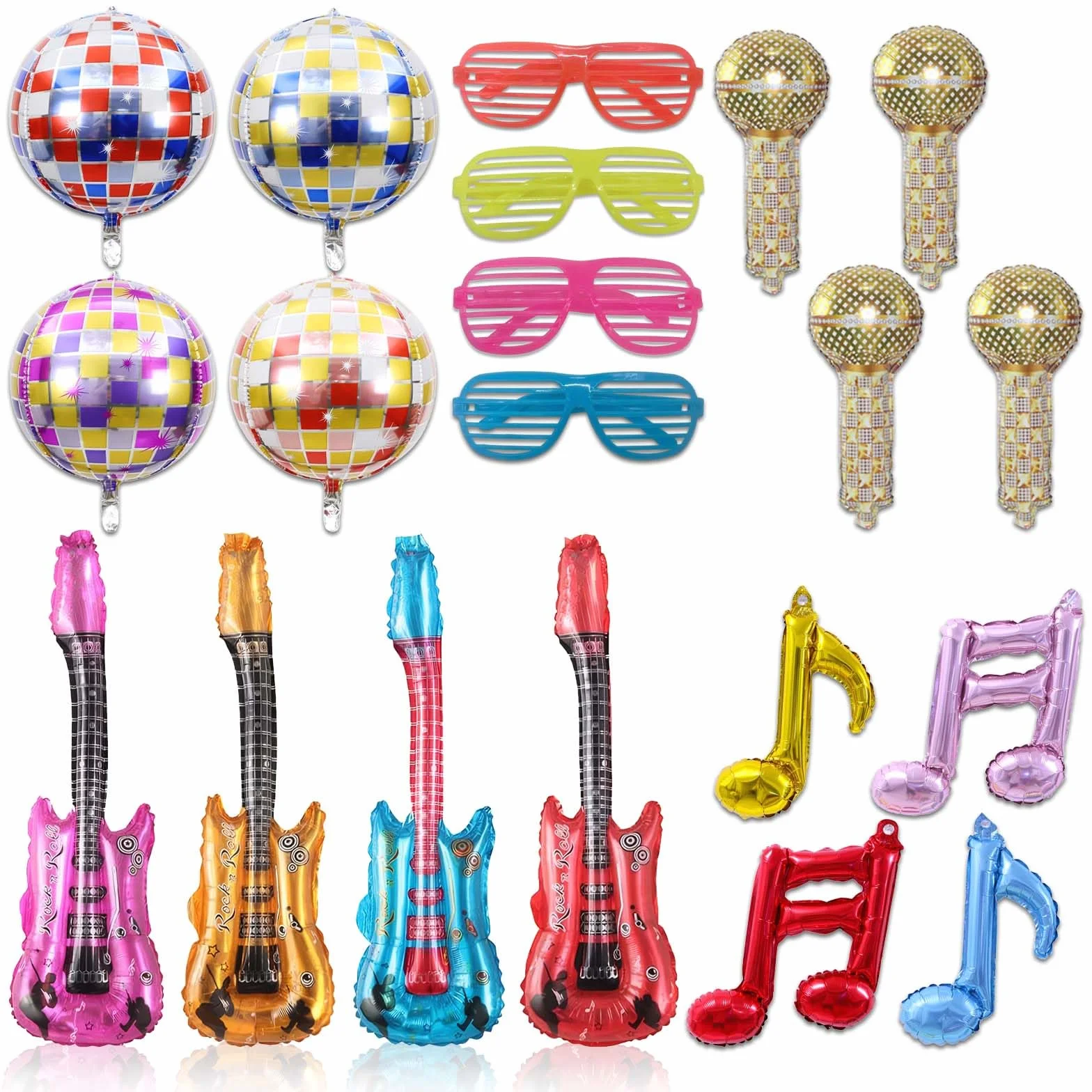 Rock Star Zestaw Puntelli Gonfiabili Chitarra Elettrica Bambini Mikrofon Feste