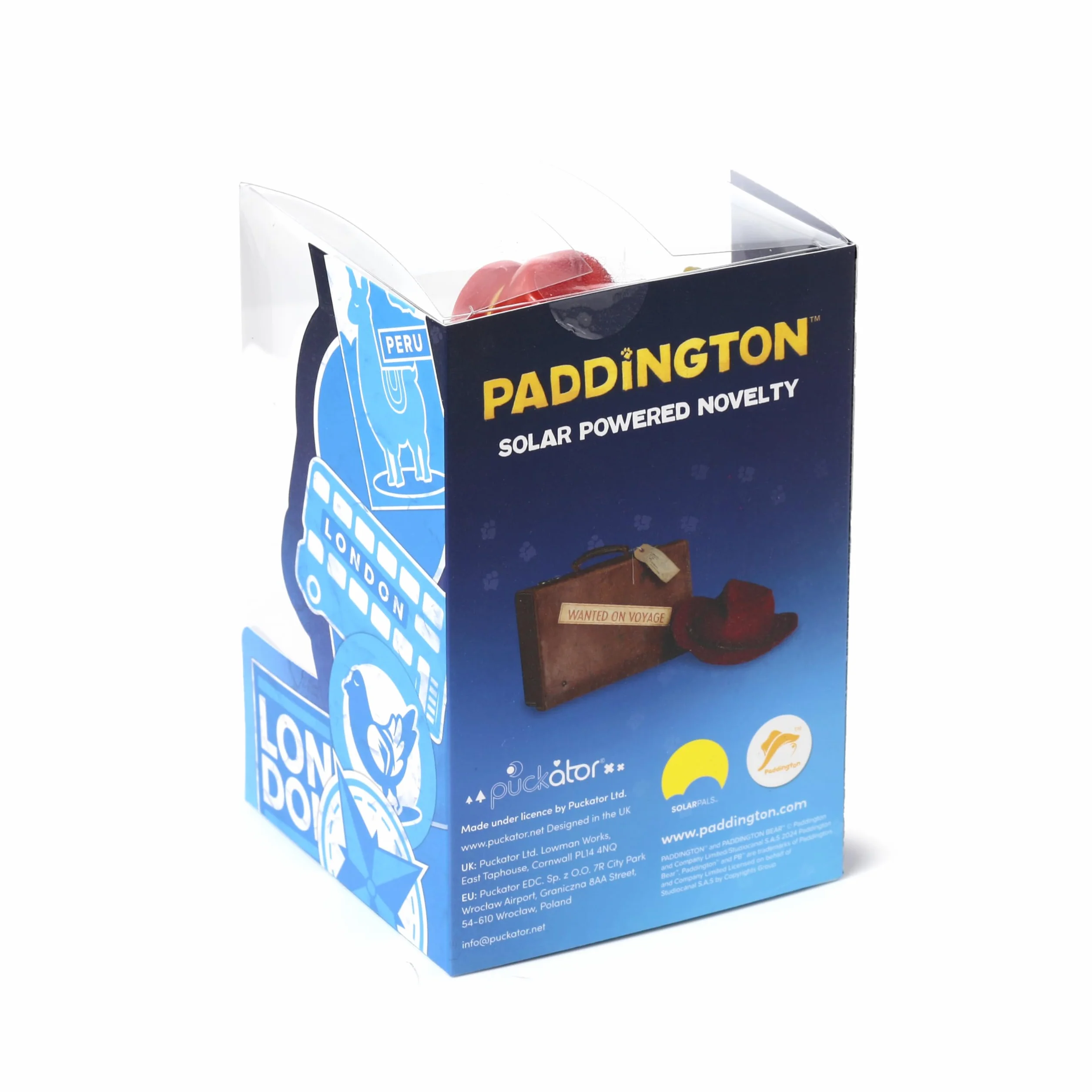 Puckator Solar Pal di Orso Paddington - Statuetta Ballerina ad Energia Solare, Cappotto blu, Base Rossa, Licenza Ufficiale