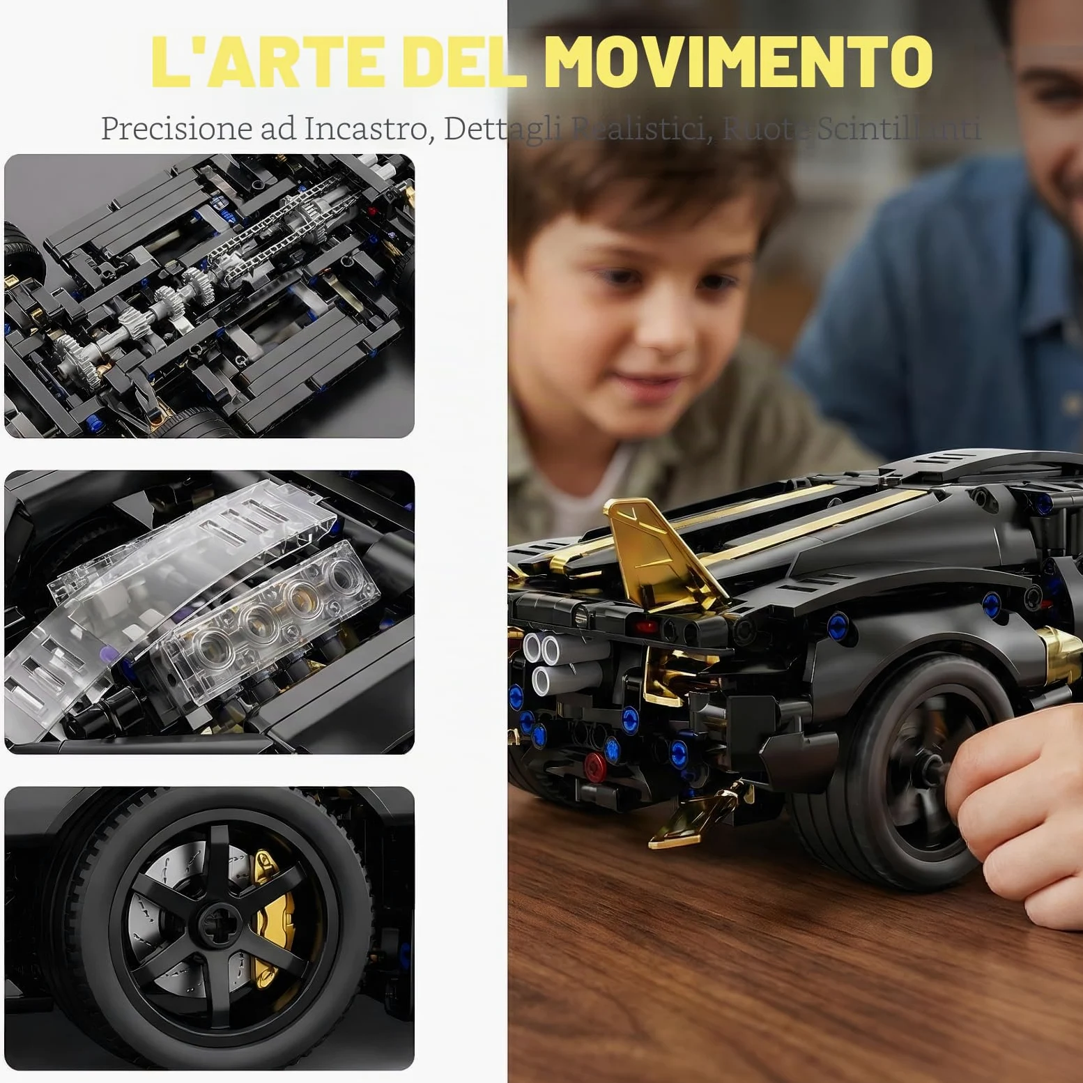 auto RC, auto telecomandata, 1:14 con LED Modello Kit | Auto RC: luci anteriori e posteriori con sistema di potenza integrato; costruzione in famiglia, guida indoor, esposizione