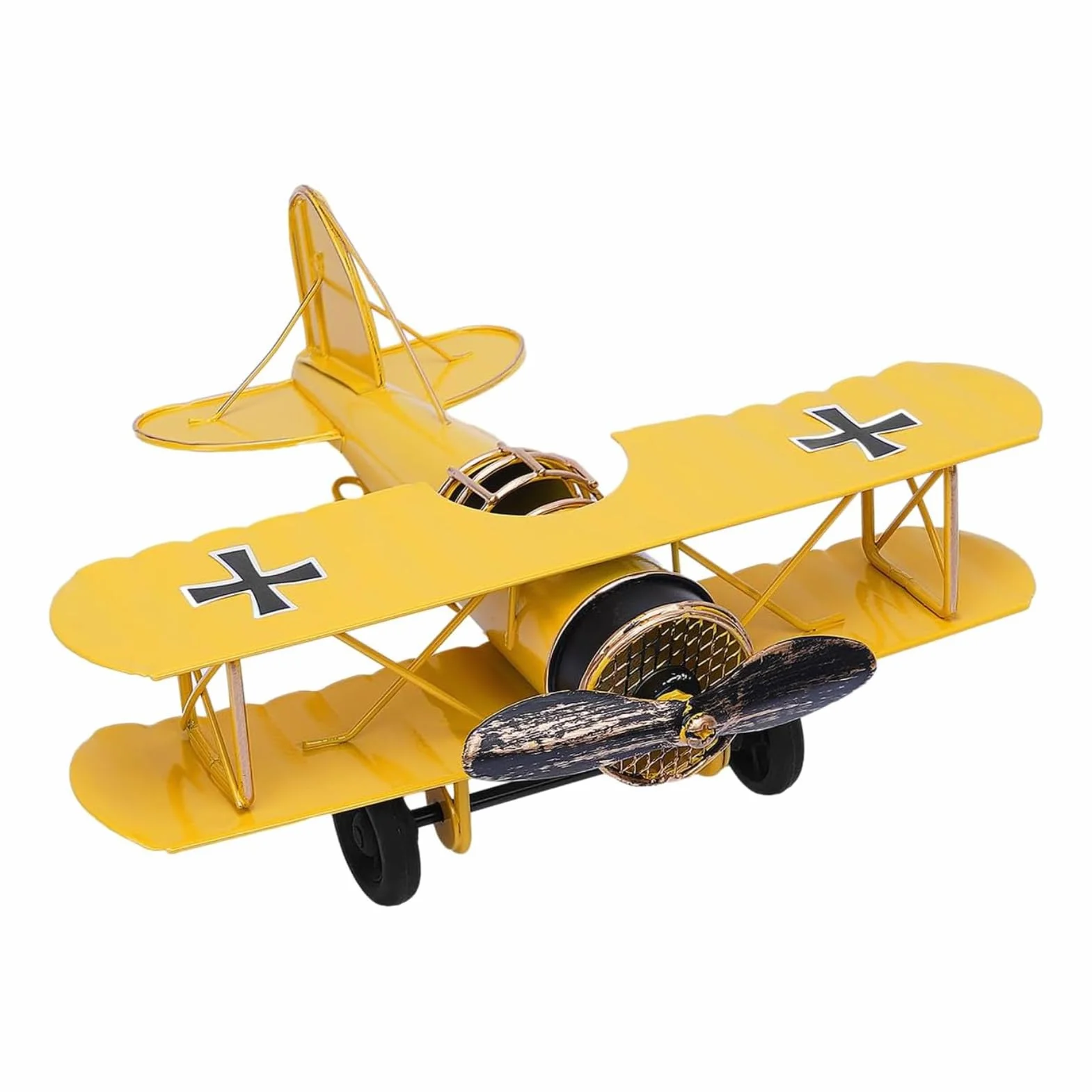 Cyrank Modello di aeroplano retrò in metallo, decorazione vintage per albero di Natale, ufficio casa (Giallo)
