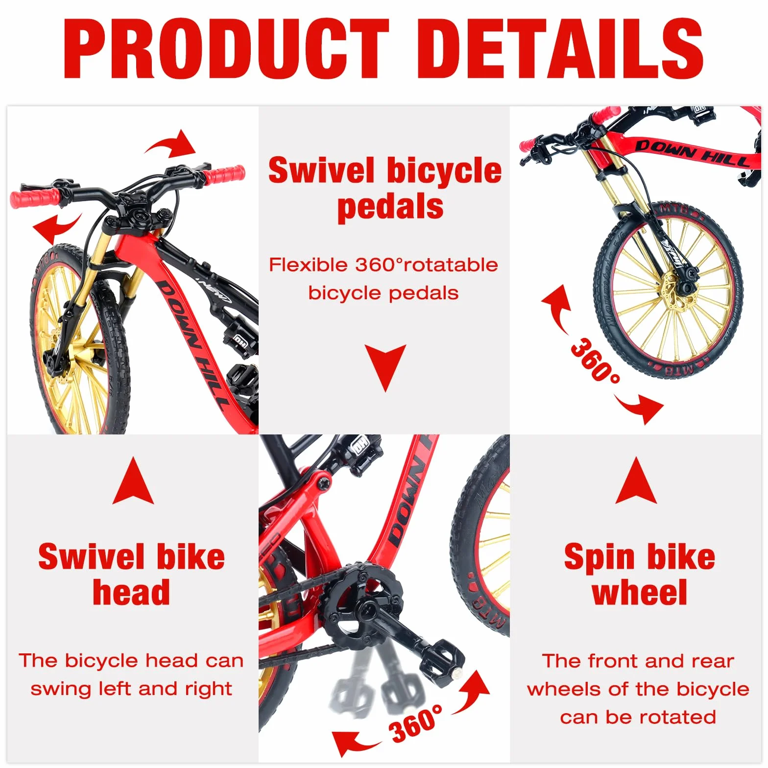 Mini Bicicletta Giocattolo 1:10, Bicicletta da Dito, Modello di Bici da Ditoornamento Modello Regalo per Bambini per l'insegnamento Casa Ufficio Club(Rosso)