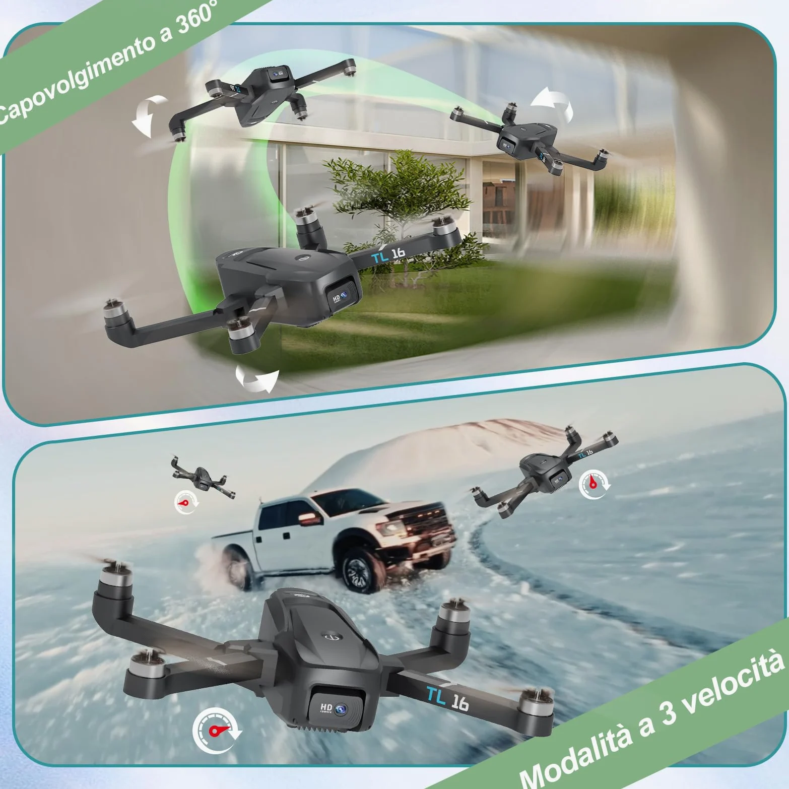 Droni con Telecamere Brushless Motore Drone per Adulti Principianti 2 Telecamere FPV RC Quadcopters Pieghevole Motorizzato 1080P Camera Regolabile UAV APP di Controllo 3D Flips