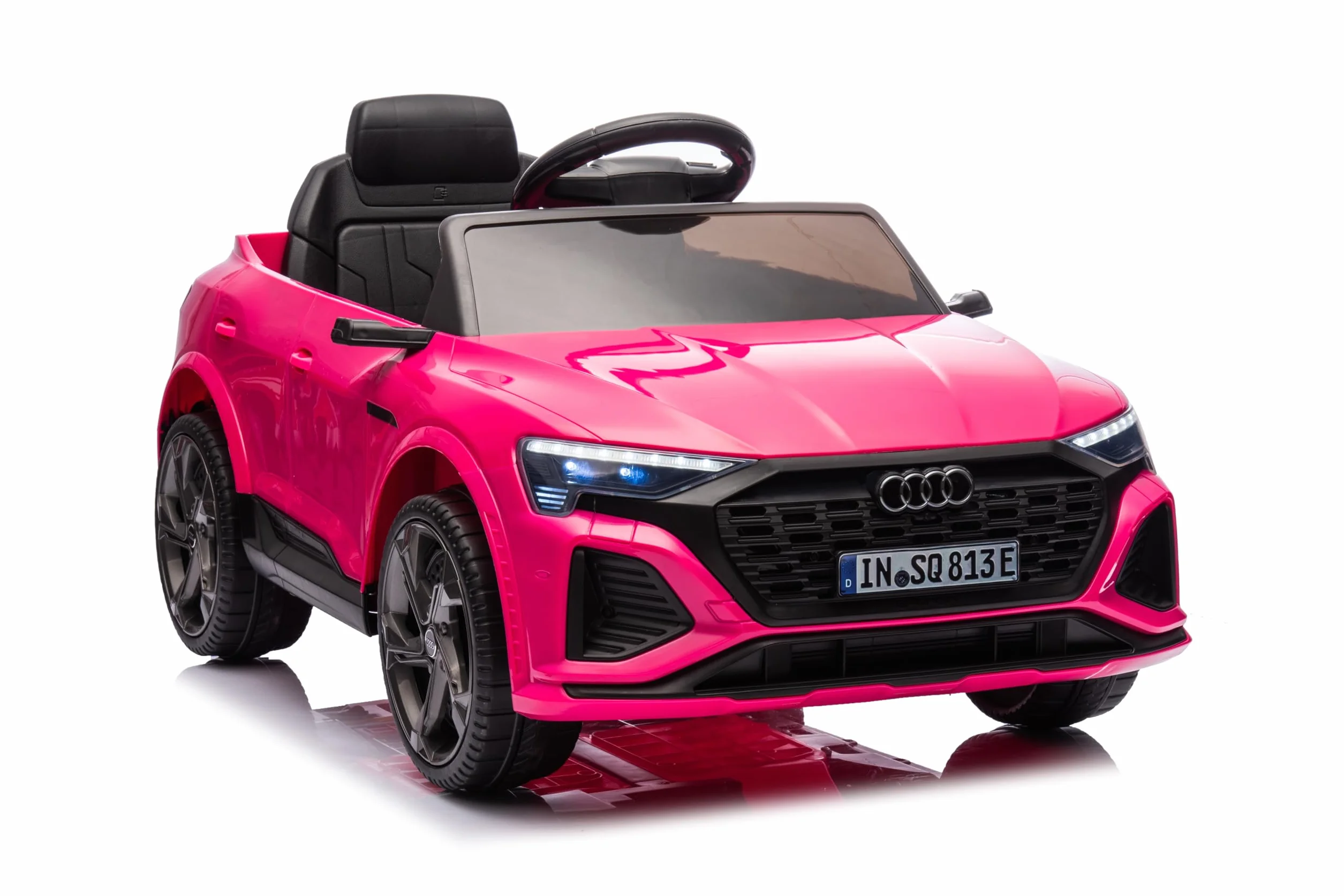 TOYSCAR Auto Macchina Elettrica per Bambini 12V Audi SQ8 e-Tron Sedile Pelle con TAPPETINI Telecomando Cintura di Sicurezza Porte Apribili (Rosa)
