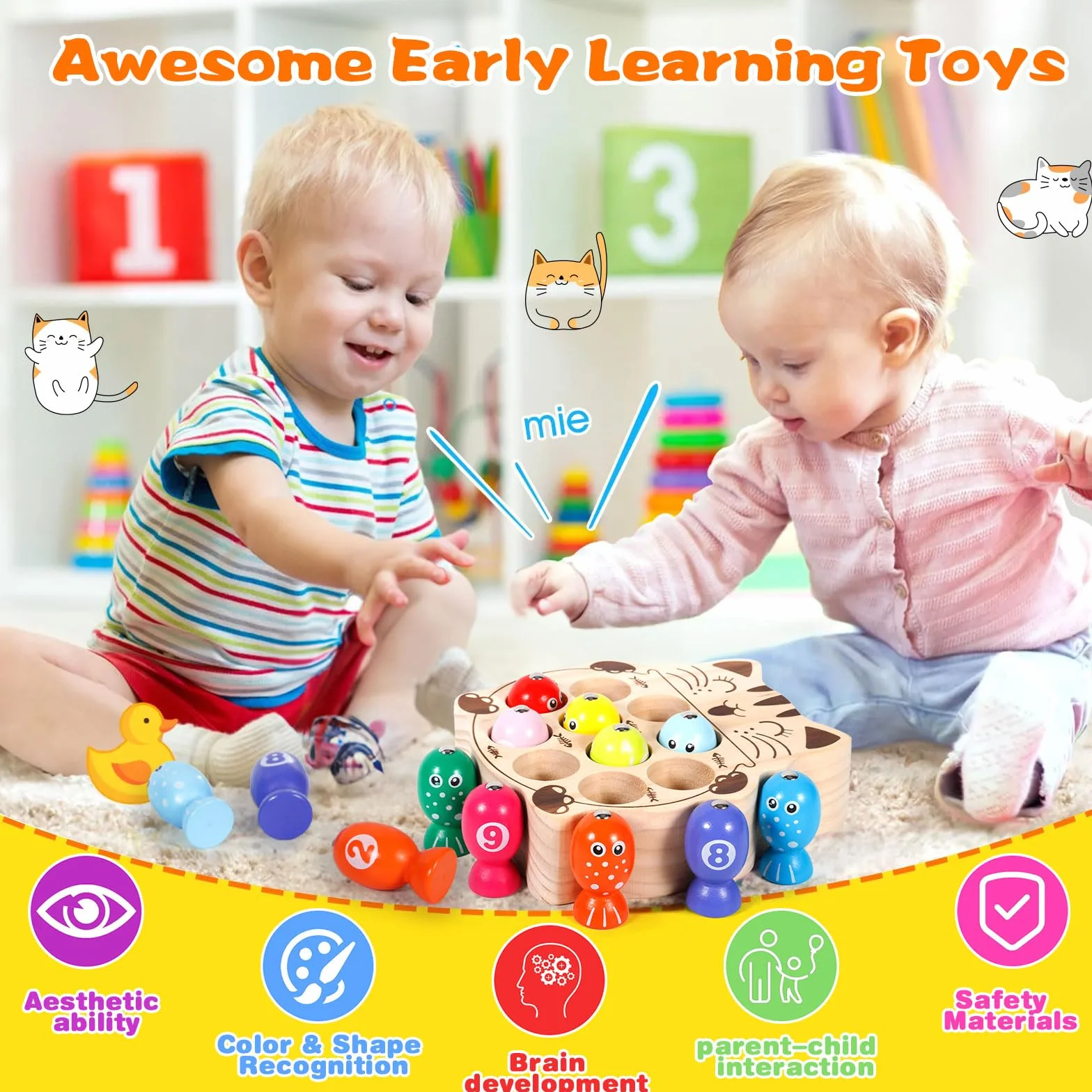 Giochi in Legno Pesca per Bambini 3 Anni Montessori Magnetico Educativo