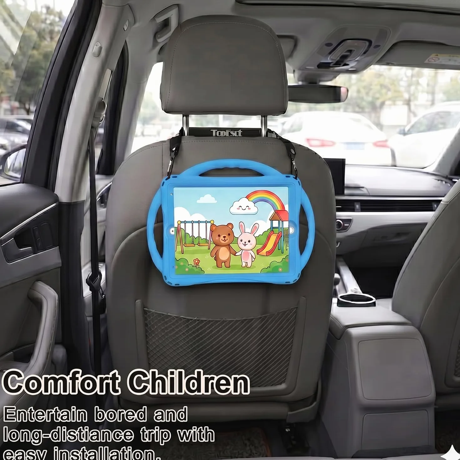 TOPESCT Custodia per bambini per iPad da 10,2 pollici di 9a/8a/7a generazione, realizzata in silicone adatto ai bambini, con protezione schermo integrata, custodia antiurto con manico e supporto per