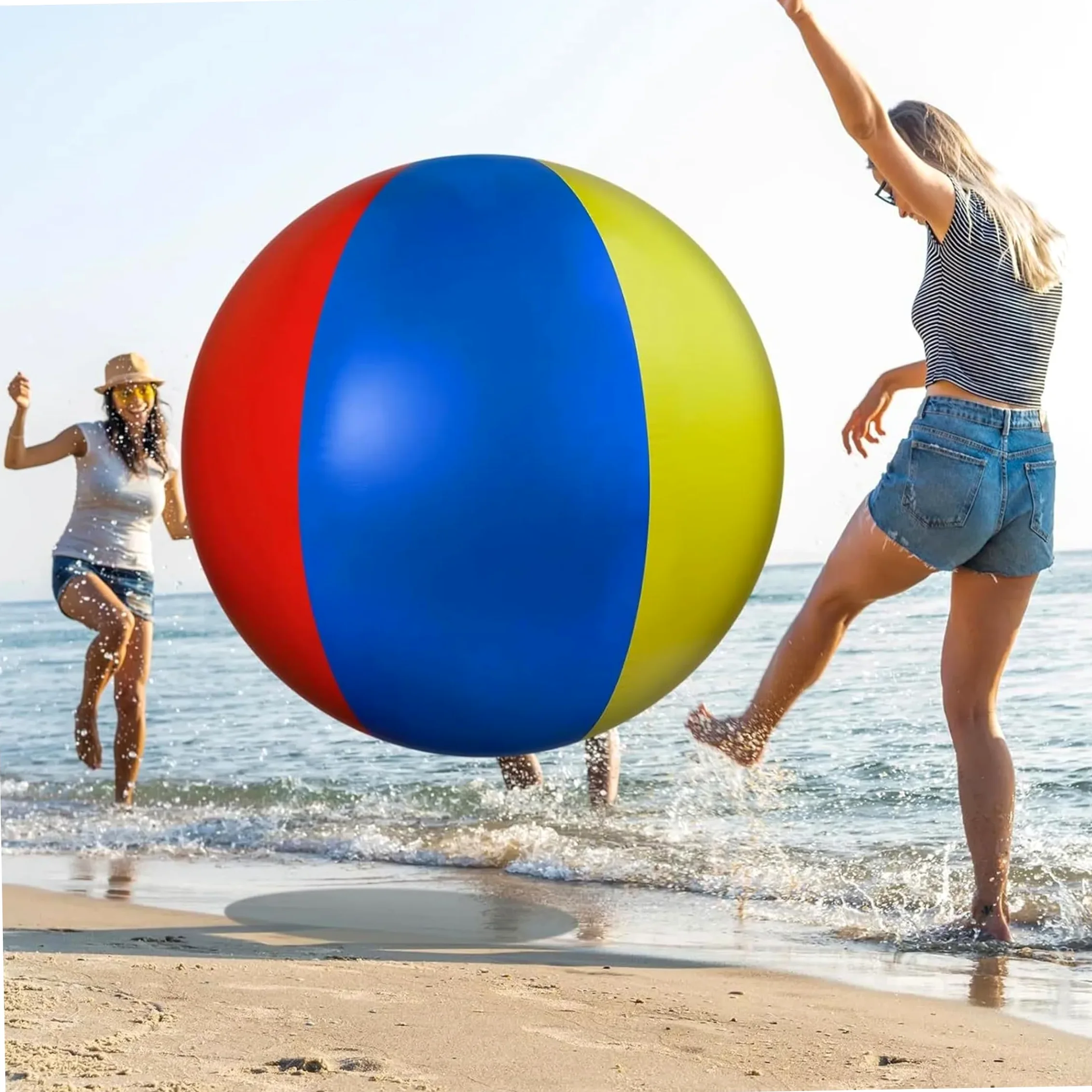 Palla Gonfiabile Gigante, Pallone da Spiaggia Gonfiabile Gigante, Palline da Gioco in PVC Morbido per Divertimento in Famiglia all'Aperto, Rosso/Giallo/Blu, 100 cm/39, 37 Pollici, Spiaggia, Palline