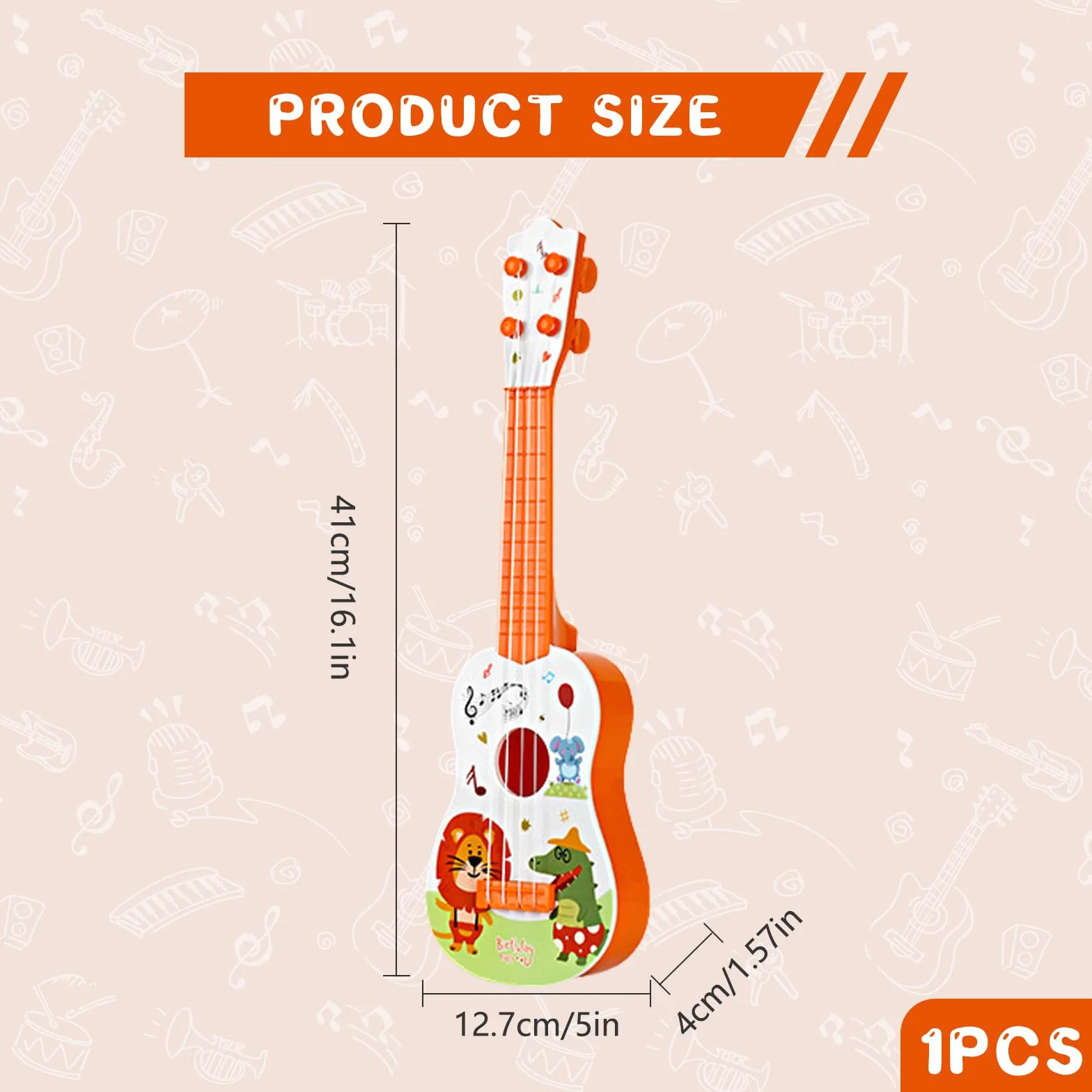 Mini Ukulele Giocattolo 41cm 4 Corde Regolabili per Bambini Principianti (Arancione)
