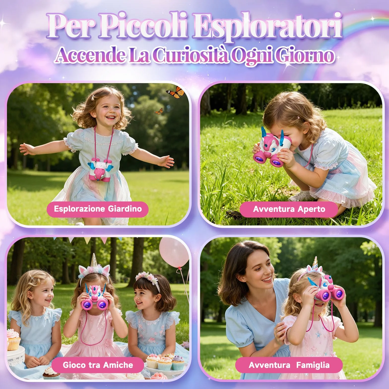 Binocolo Bambini con Guida Uccelli, Unicorno Bambina Regalo 3-12 Anni Giochi Bambina 3 4 5 6 7 8 9 Anni, Giocattolo Bambini Gioco Bimba 3-10 Anni Femmina Esterno Giardino Educativo Regali Compleanno