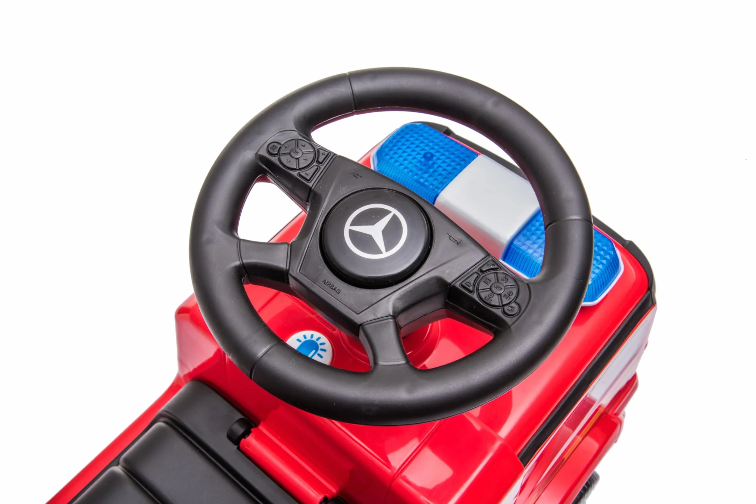 Camion Pompieri Cavalcabile Primi Passi Mercedes Antos per Bambini 1-3 Anni con Sirena e Clacson