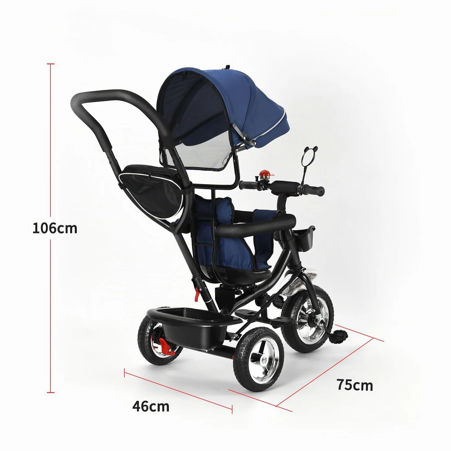 Kedia - Triciclo per bambini - 4 in 1, bicicletta per bambini con maniglia, passeggino con tettuccio apribile, sedile posteriore montabile (blu)
