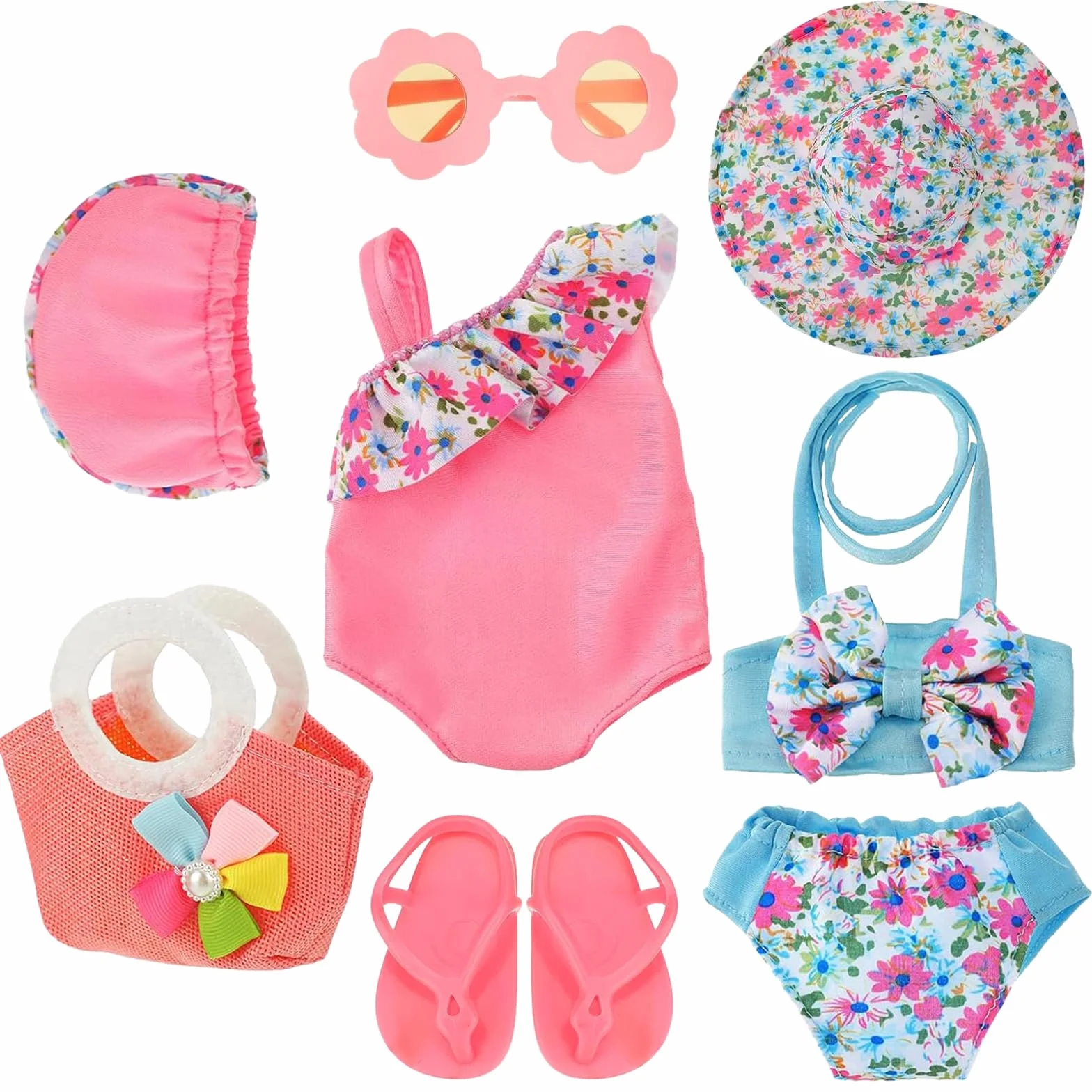 Set di Nuoto per Bambole 8 Pezzi, Estate Costume da Bagno per Bambole,Vestiti Bambole Reborn,Vestiti per Bambole per New Baby Born Bambola,Accessori per Bambole Reborn 35-43CM, Regalo per Ragazze