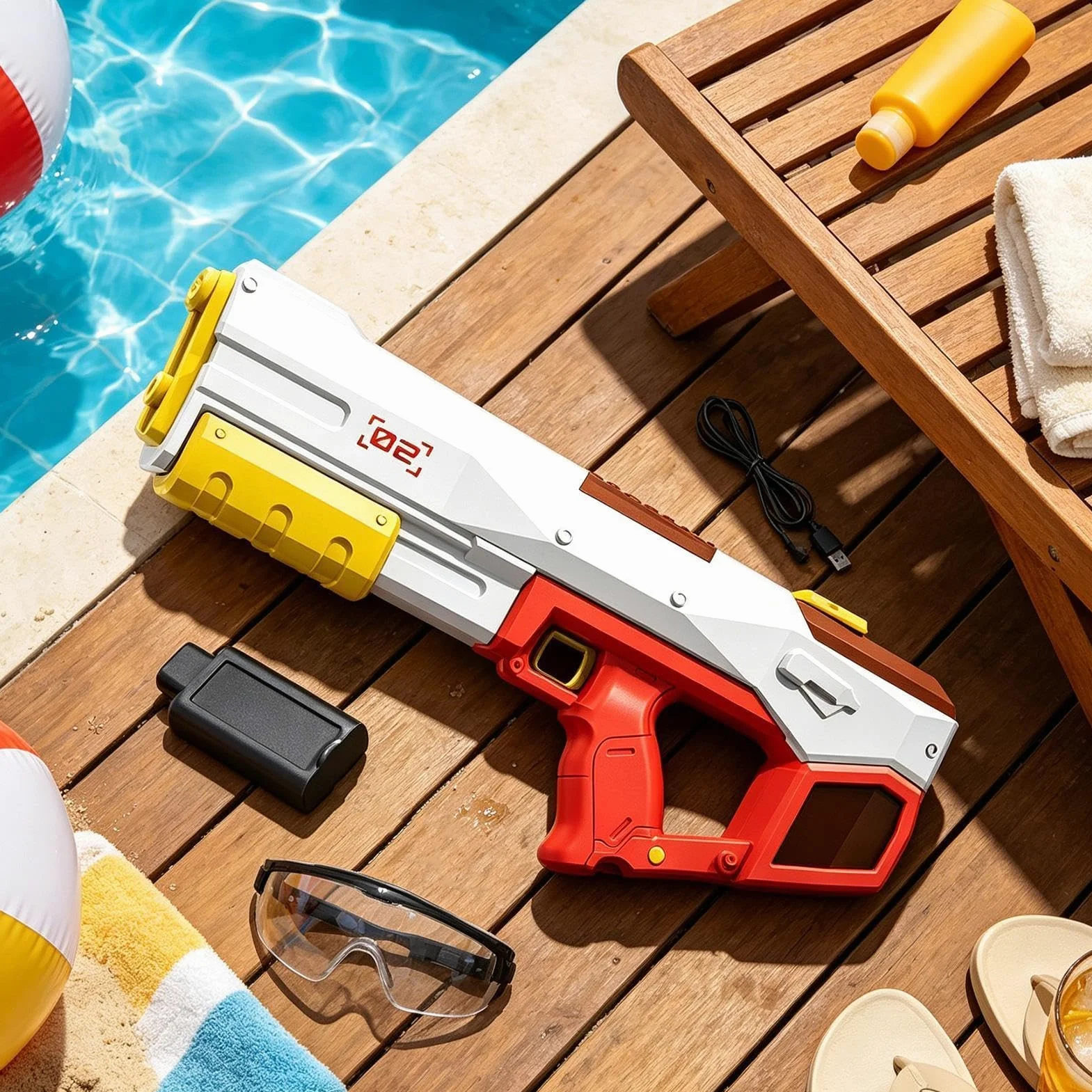 Pistola ad acqua per bambini Elettrica a Grande Capacità e Lunga Gittata | Giochi d'acqua per piscina esterna per Cortile, Spiaggia, Piscina, Viaggio, Vacanza, , Prato, Campeggio,