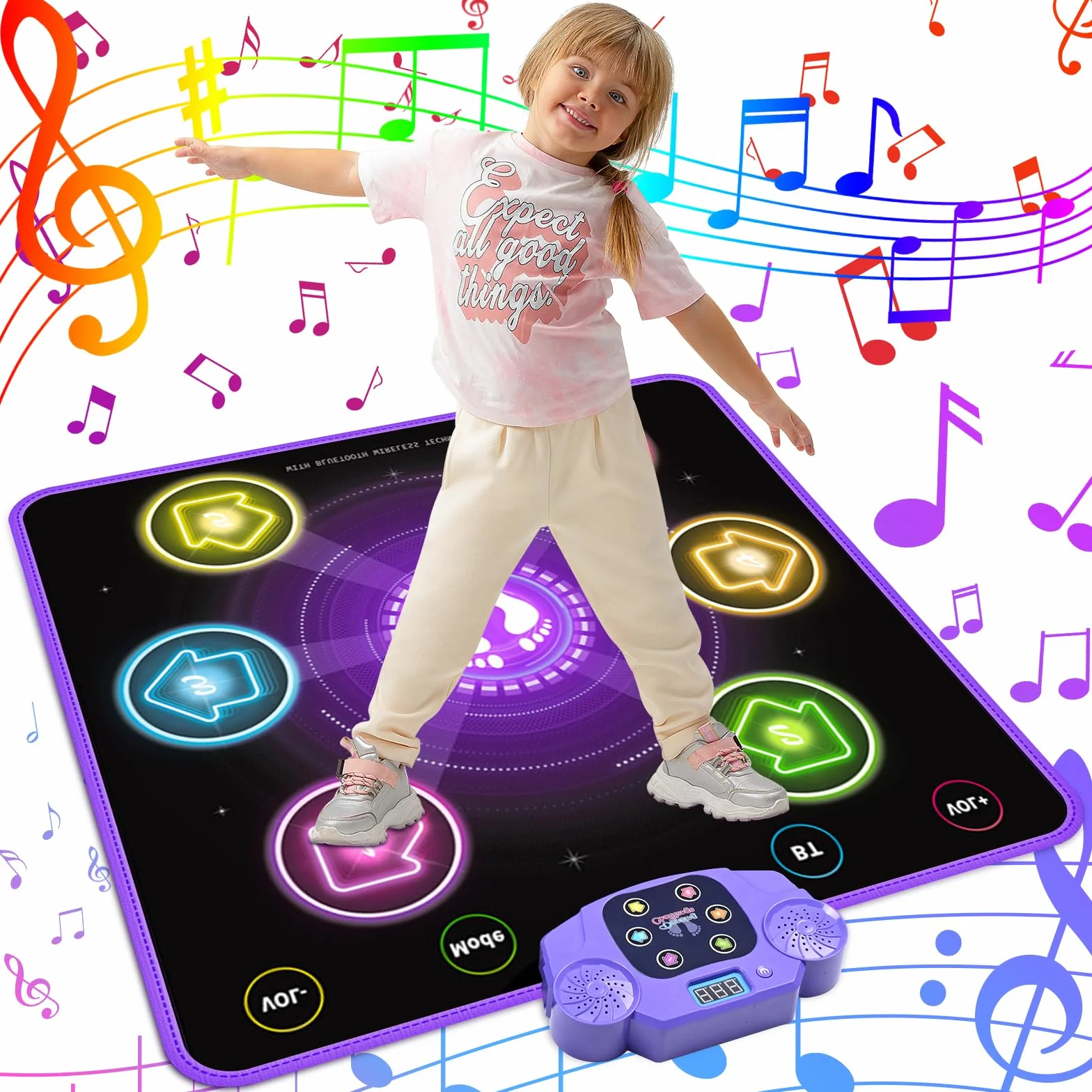 ZWOOS Tappetino da Ballo per Bambini 3-12+ Anni, Tappetino Musicale Bluetooth Elettronico Regalo Bambina