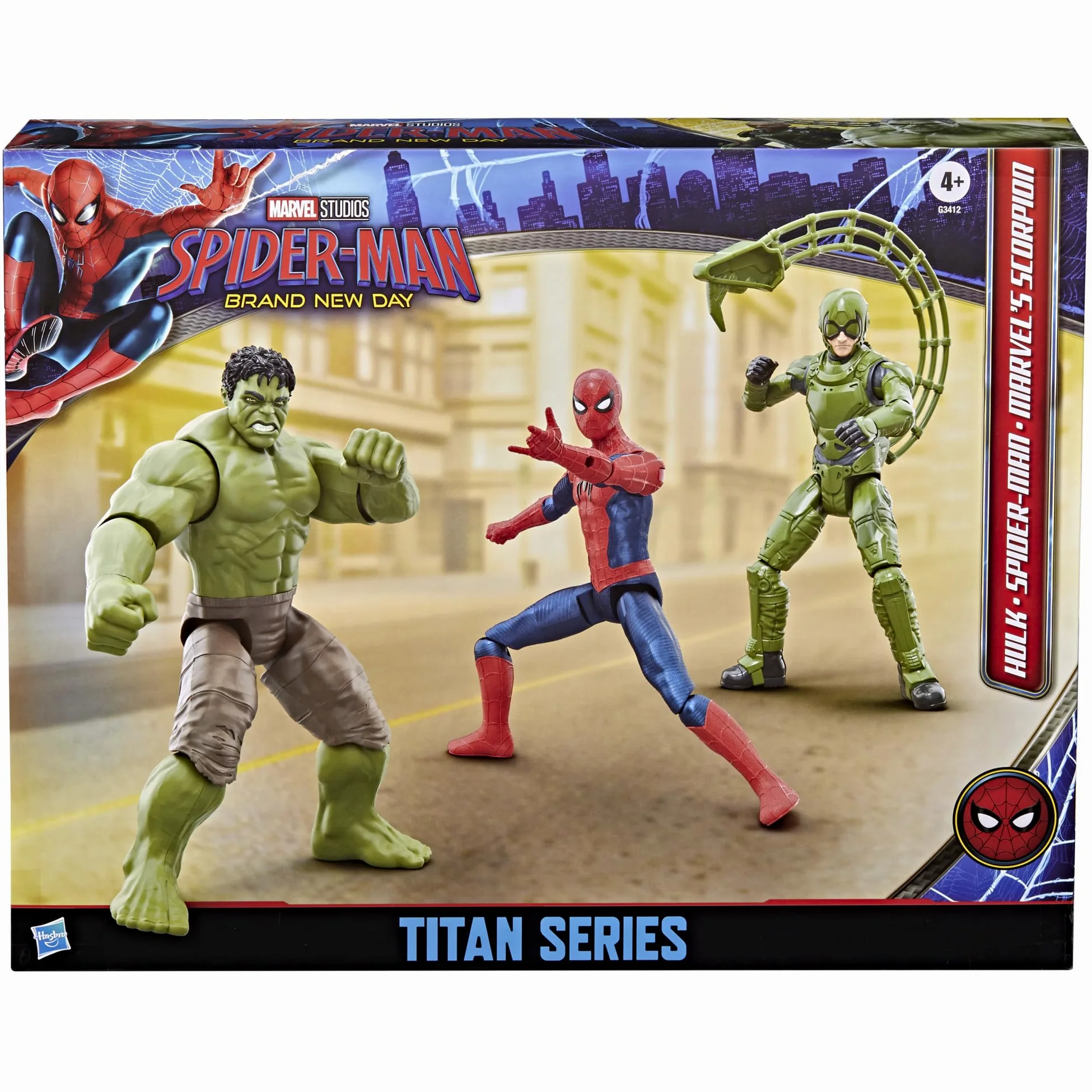 Hasbro Marvel Spider-Man: Brand New Day, Titan Series, Spider-Man, Hulk, Marvel's Scorpion, Confezione da 3 Action Figure
