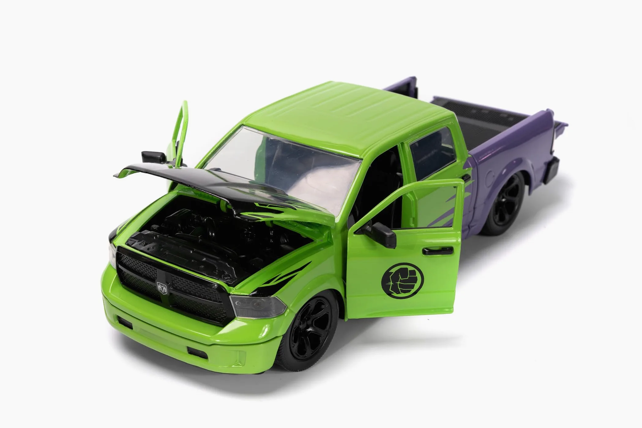 Jada Toys Marvel Hulk Figura con Modellino Auto 2014 Dodge Ram 1500 - Set da Collezione Avengers (6 cm) e Auto Giocattolo (20 cm) per Appassionati e Bambini