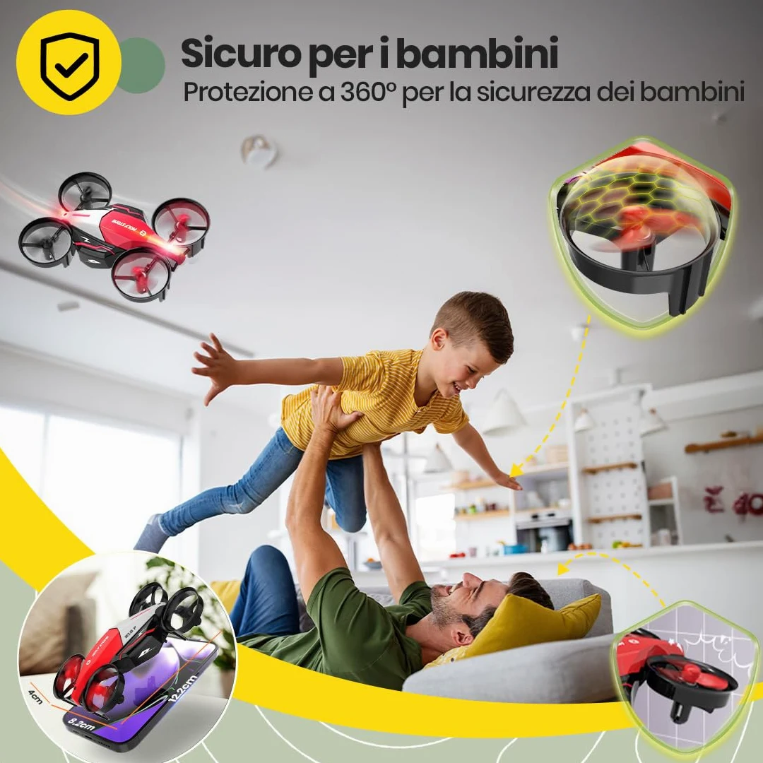 Holy Stone HS210F Mini Drone per Bambini, Drone RC 2 in 1 Terra e Aria | con Mantenimento Altitudine, Flip 3D, 3 Velocità, Protezione Eliche, Facile da Pilotare, Regalo per Bambini