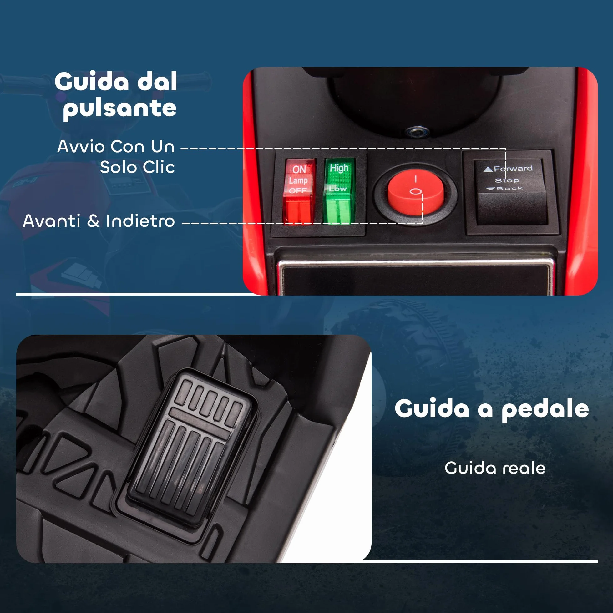 HOMCOM Quad Elettrico per Bambini 12V ATV, Macchina Elettrica con Doppio Motore e 2 Velocità, Ruote Larghe con Fari LED, Clacson e Musica, Età 3-5 Anni, Rosso