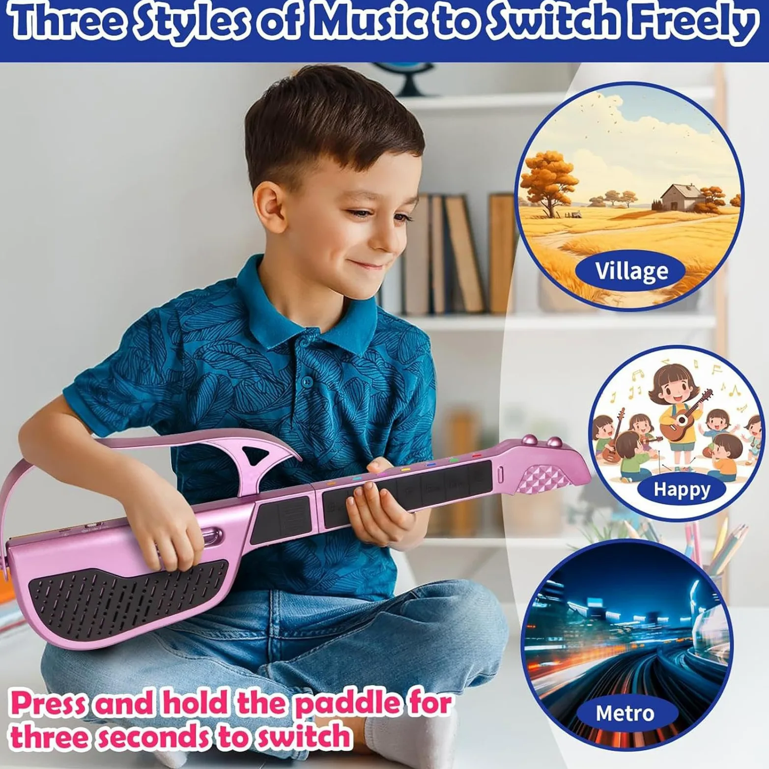 Chitarra Giocattolo Chitarra Piegevole Senza Corde | Giocattolo Musicale Intelligente per Educazione Musicale Bambini Principianti di Gruppo Attività Famiglia Scuola Materna