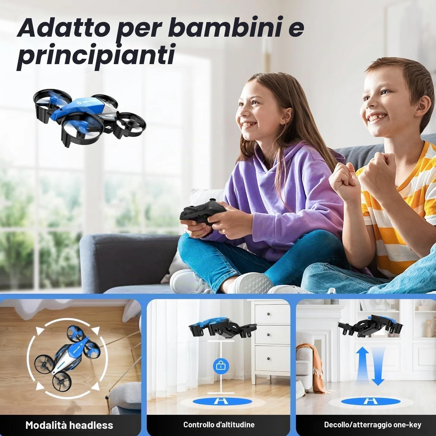 Holy Stone HS210F Drone per Bambini, RC 2 in 1 con Mantenimento Altitudine | con Flip 3D, 3 Velocità, Protezione Eliche, Facile da Pilotare, Regalo per Bambini