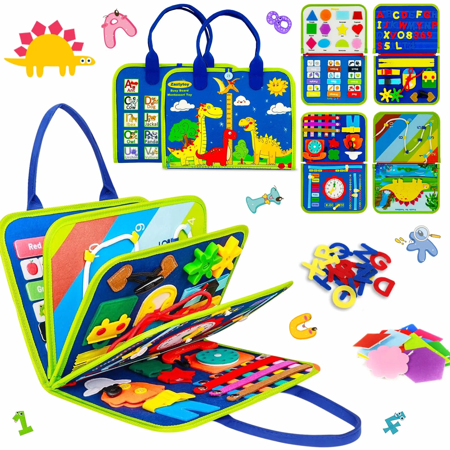 Montessori Busy Board di Feltro - Libro Montessori Interattivo, Giochi Educativi 1 2 Anni, Sviluppa Motricità Fine