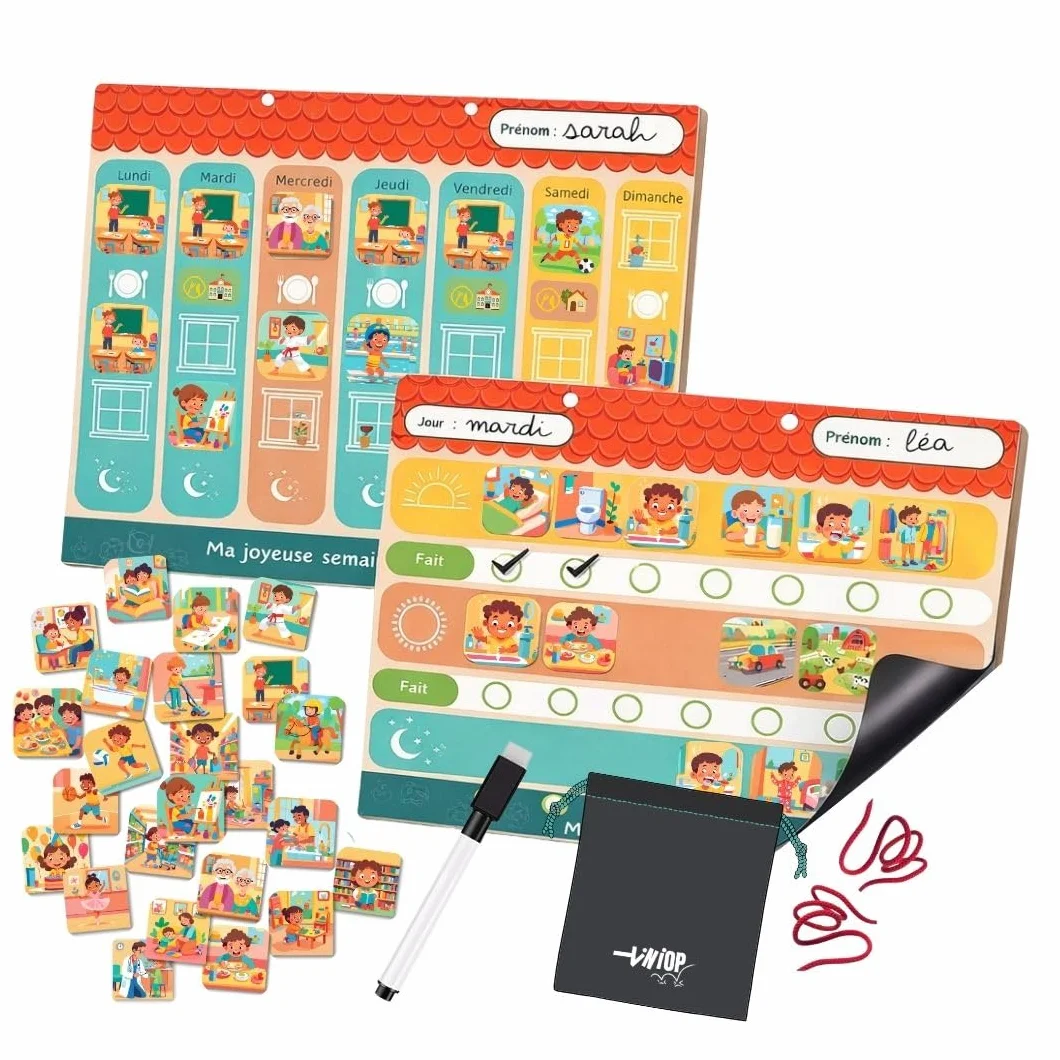 Duo Planning Settimana e Giorno per Bambini, Quadri Magnetici Montessori con 140 Magneti Attività Complete, Ideale per Instaurare Routine e Autonomia, Compatibile con ADHD, Autismo da 3 anni