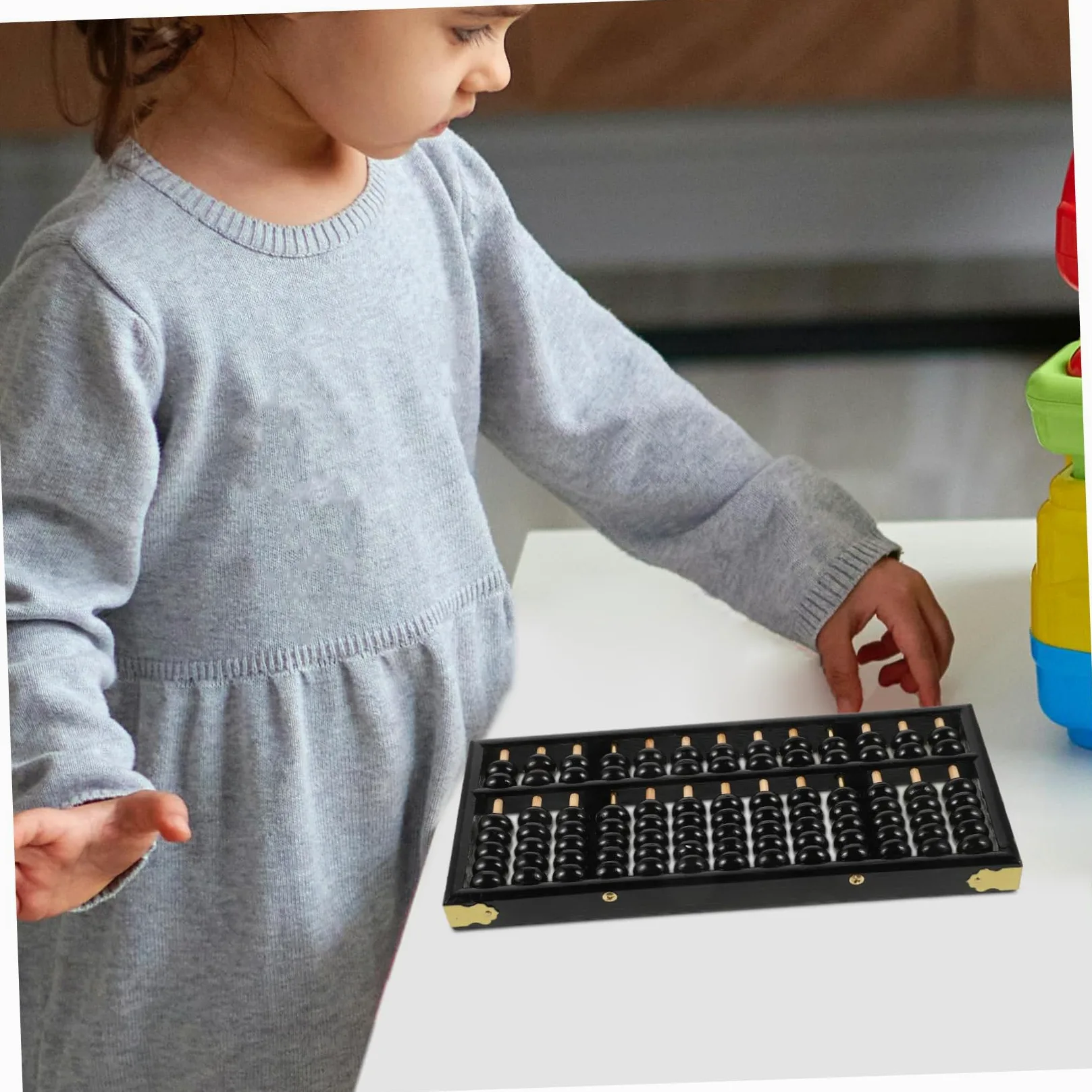 Abaco per Bambini 13 Aste 7 Perline in Legno Massello Nero | Pallottoliera Educativa per Studenti, Finitura Liscia, Design Compatto da Riporre Facilmente