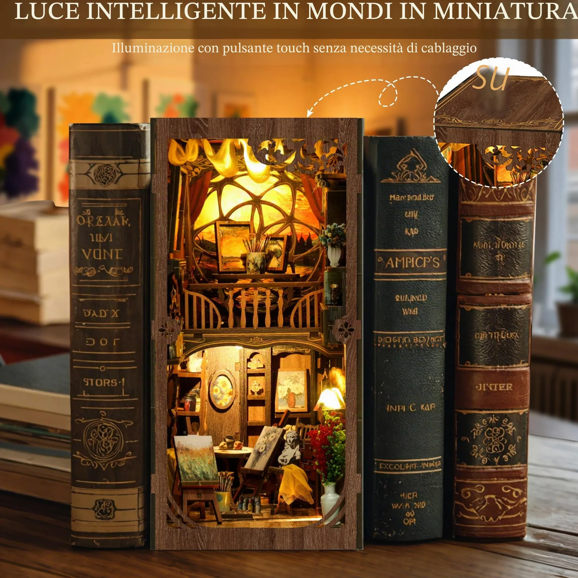 CRIOLPO Kit Book Nook DIY per Adulti - Casa in Miniatura con Luci LED da Montare, Modellismo 3D Creativo per Decorare Librerie - Regalo Originale per Appassionati di Fai da Te