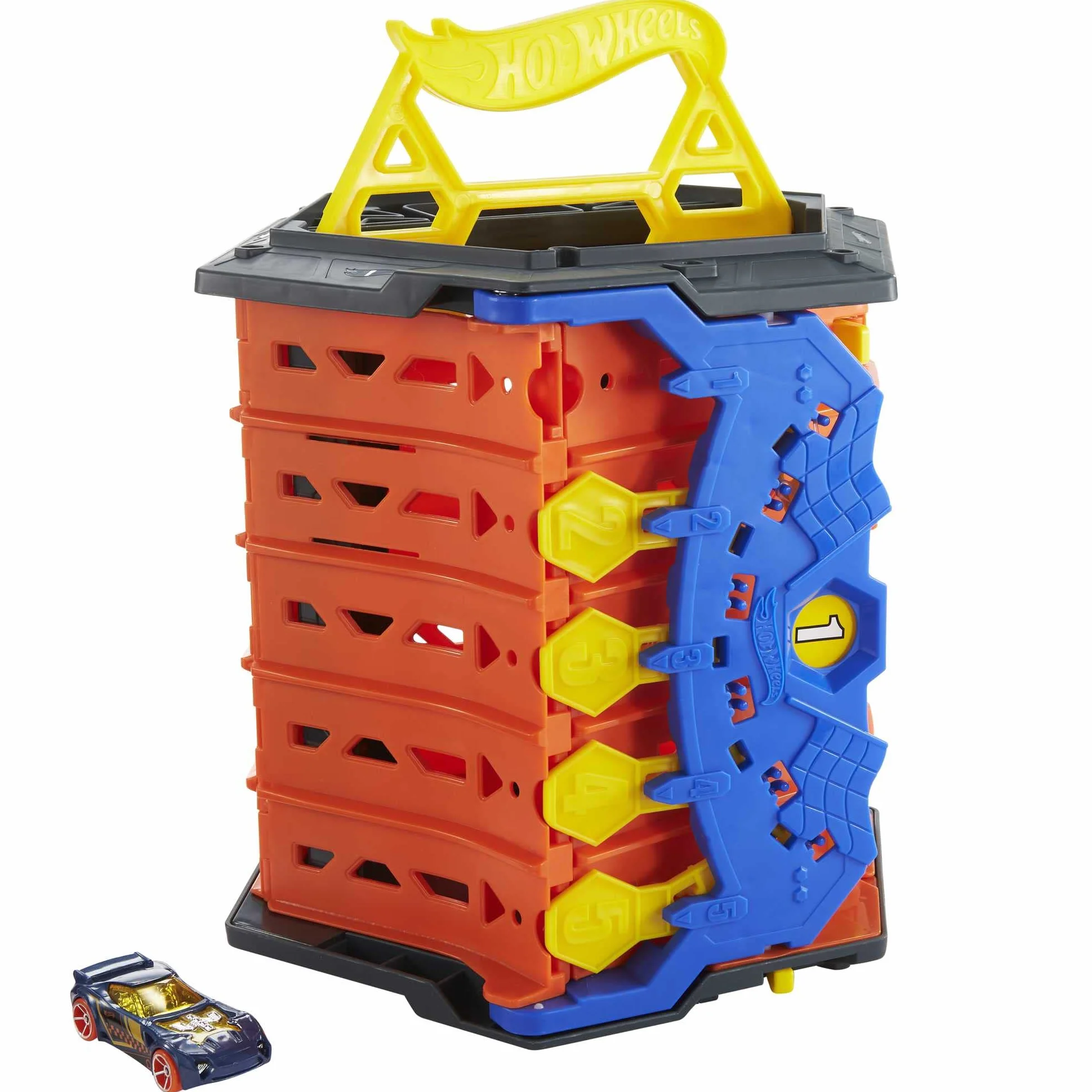 Hot Wheels- Pista Srotolabile Super Discesa, Bauletto si Trasforma in Pista a 5 Corsie, Include 1 Macchinina in Scala 1:64, Imballaggio Sostenibile, Giocattolo per Bambini 4-10 Anni, HGK41