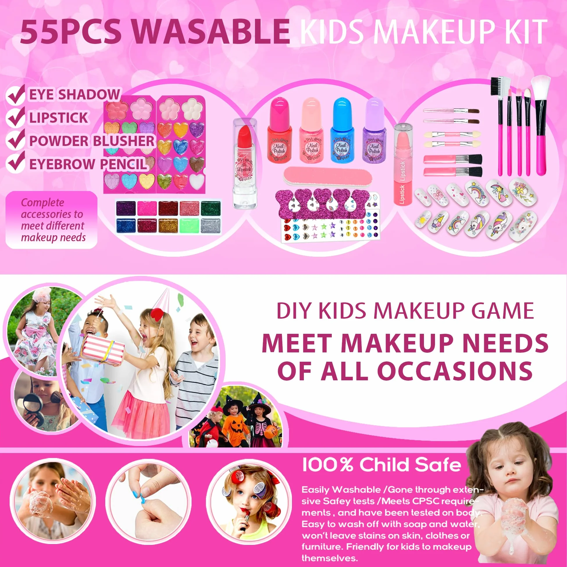 Set per il trucco per bambini, set di stencil e accessori, lavabile, ideale per carnevale, Halloween e compleanni dei bambini