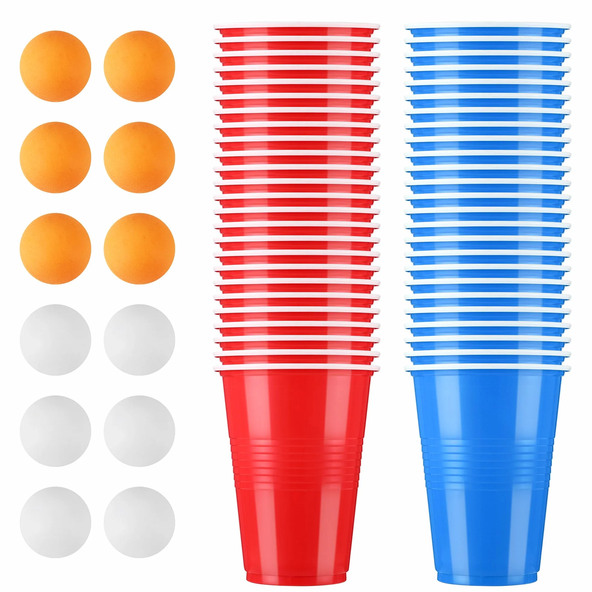 Beer Pong, 50 Bicchieri Beer Pong e 12 Palline da P ing Pong， 500ML Bicchieri da Birra Pong riutilizzabili，Ottimo per Cocktail Party, Giochi alcolici, Feste, Compleanni, Matrimoni, Campeggio