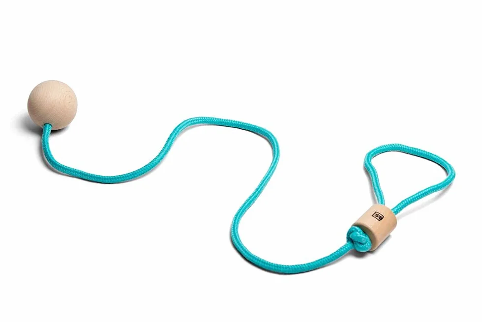 BS Toys Palla per Saltare alla Caviglia, Ideale per Esterni, per Giochi retrò, in Legno, per Bambini dai 6 Anni, Gioco Attivo, Blu, Lunghezza Corda 75 cm