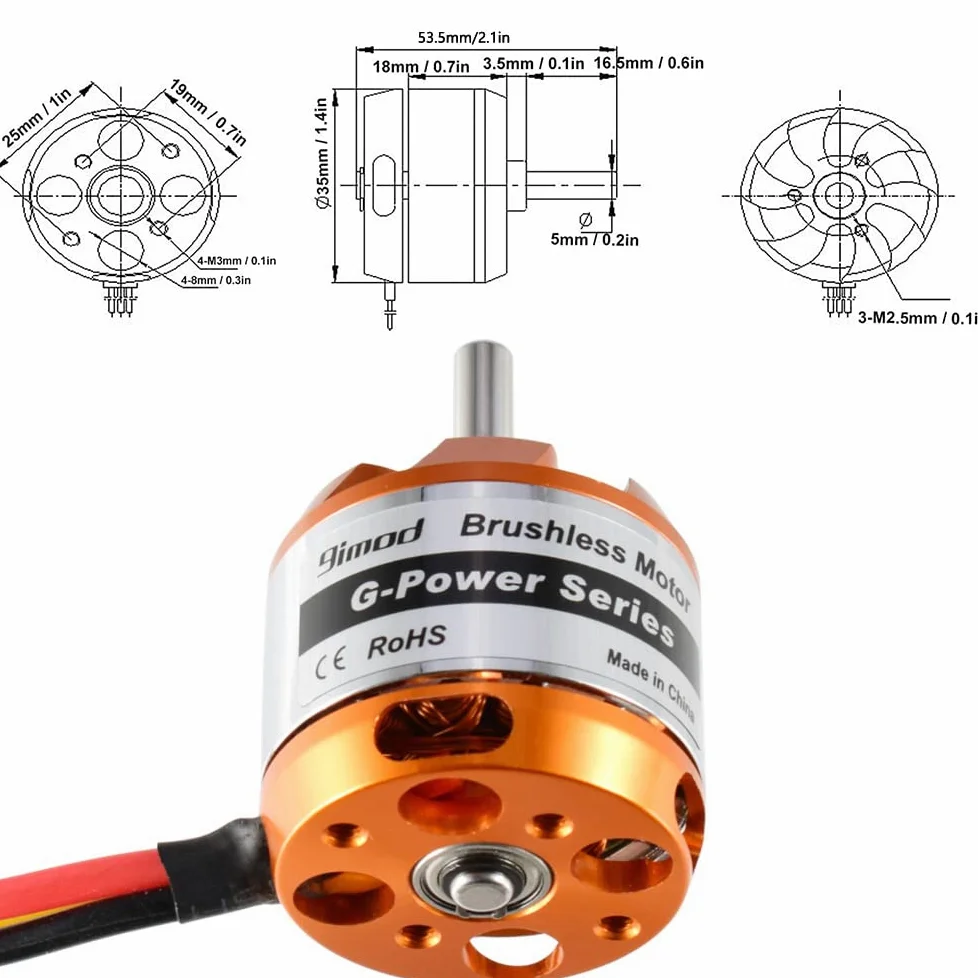 TopHomer D3536 Silent Motor, 750KV / 910KV / 1000KV / 1250KV / 1450KV Accessori di ricambio per aeromobili Rc Brushless motorizzati per aeromobili ad ala fissa (750KV)