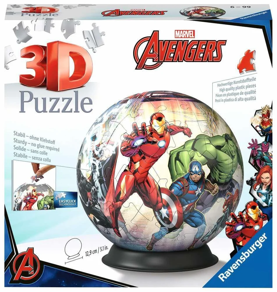 Ravensburger - Puzzle 3d Avengers​ 72 pezzi, Puzzle 3d bambini 6 anni o più, Giochi bambini 6 anni, Collezione Marvel, Giochi divertenti, Idee regalo