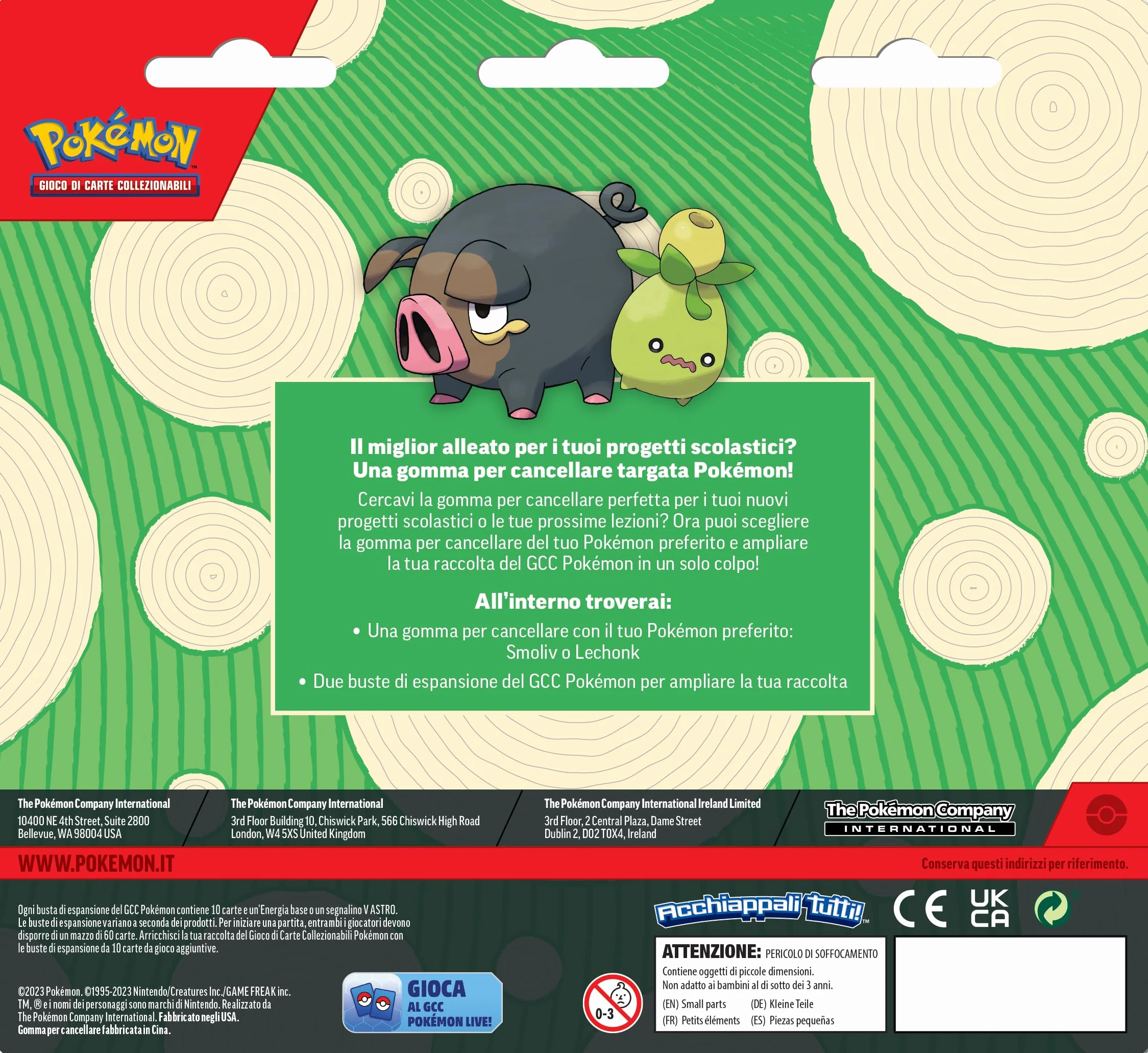 Confezione con gomma per cancellare Ritorno a scuola del GCC Pokémon - Lechonk (una gomma per cancellare targata Pokémon e due buste di espansione), edizione in italiano