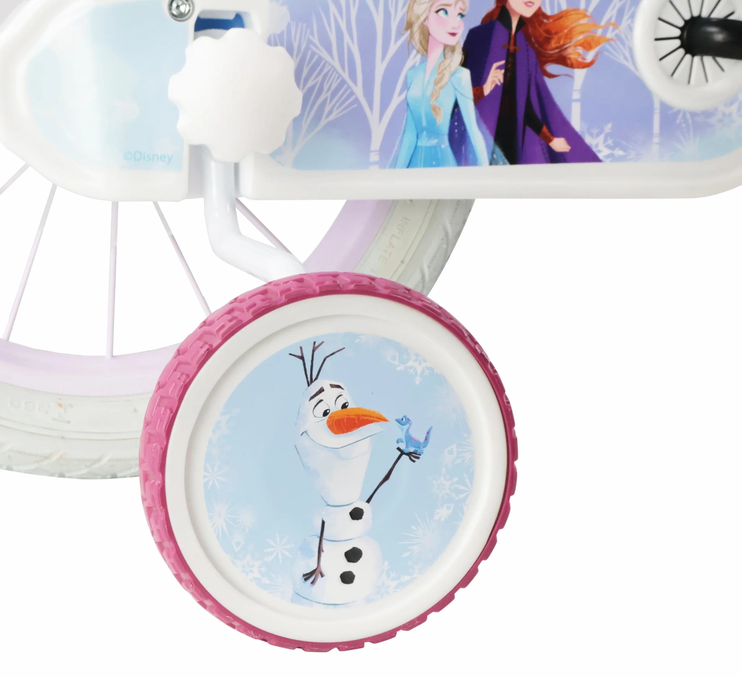 Denver Bike Bicicletta Bambina 14 Pollici Licensed Frozen, 3-5 Anni, Rotelle Removibili, Freni Caliper Anteriore/Posteriore, Telaio Acciaio, Ruote Gonfiabili, Trombetta e Portabambola