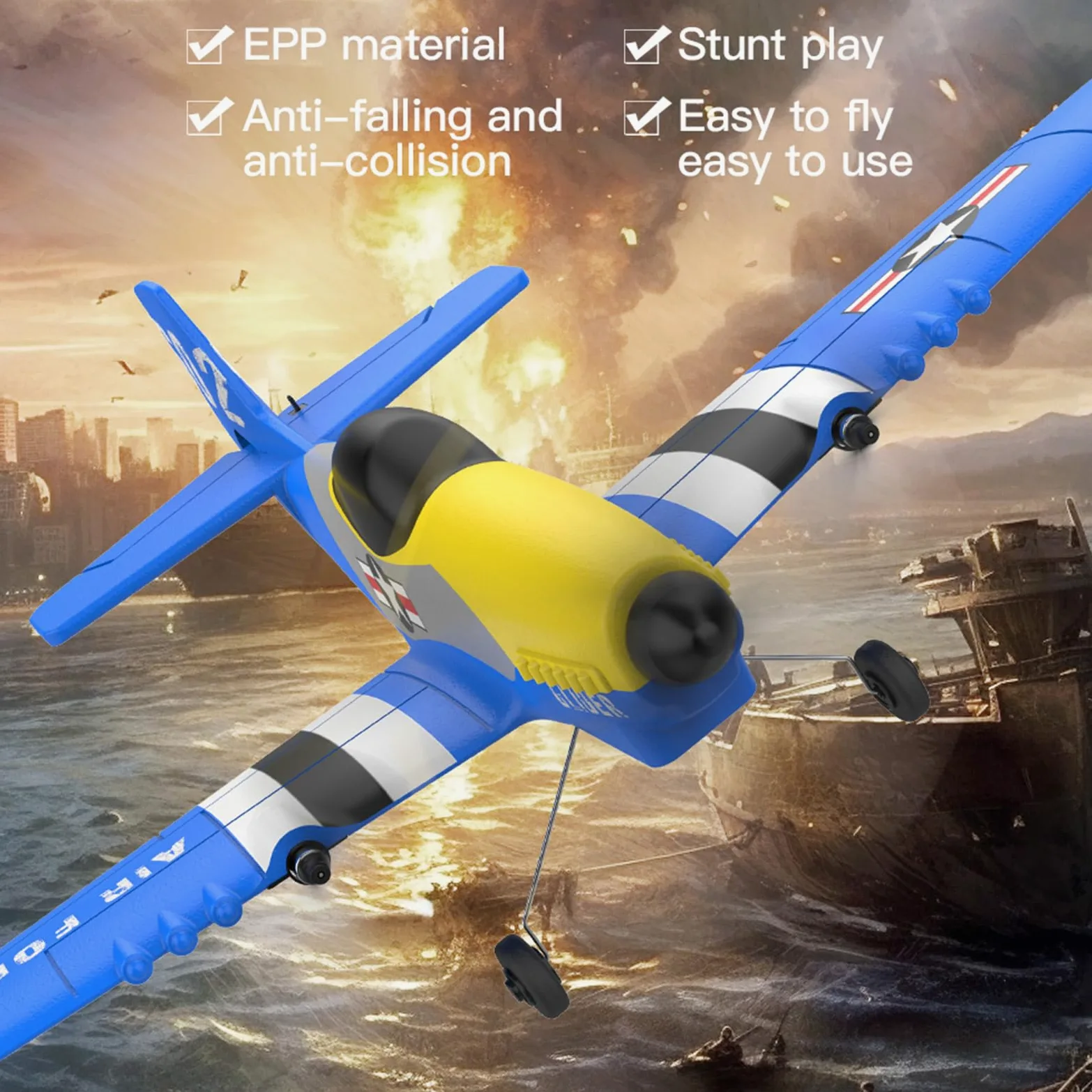 Aereo radiocomandato a 3 canali, aliante da 2,4 GHz, sistema di stabilizzazione con 6 giroscopi, facile da volare, per principianti, adolescenti, adulti, con 2 batterie