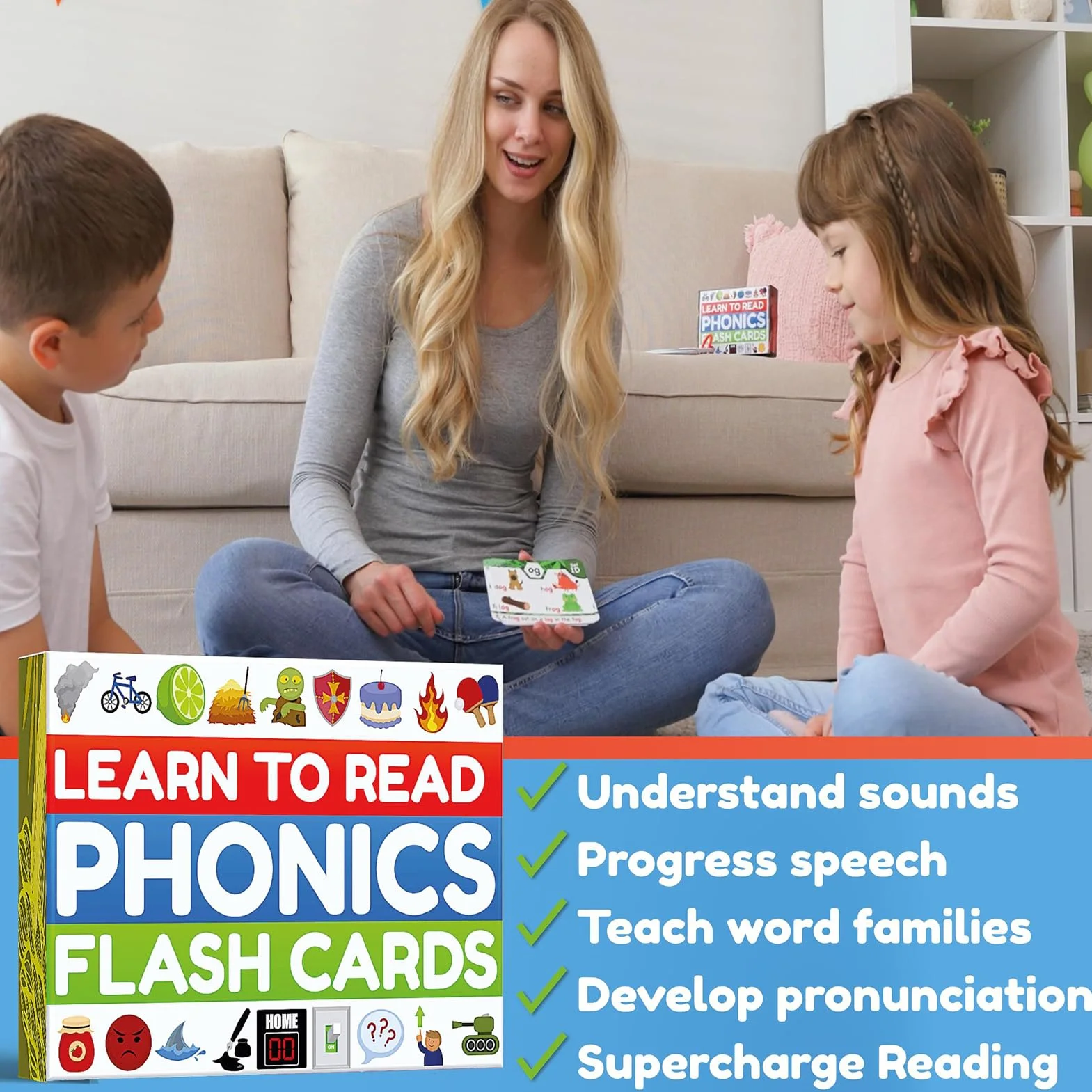 Phonics Set gioco di carte per l'apprendimento 'inglese | gioco e divertimento per bambini e adulti | Impara a leggere fonemi e parole | Connessioni consonanti CVC per consonanti a lunga vocale, 1