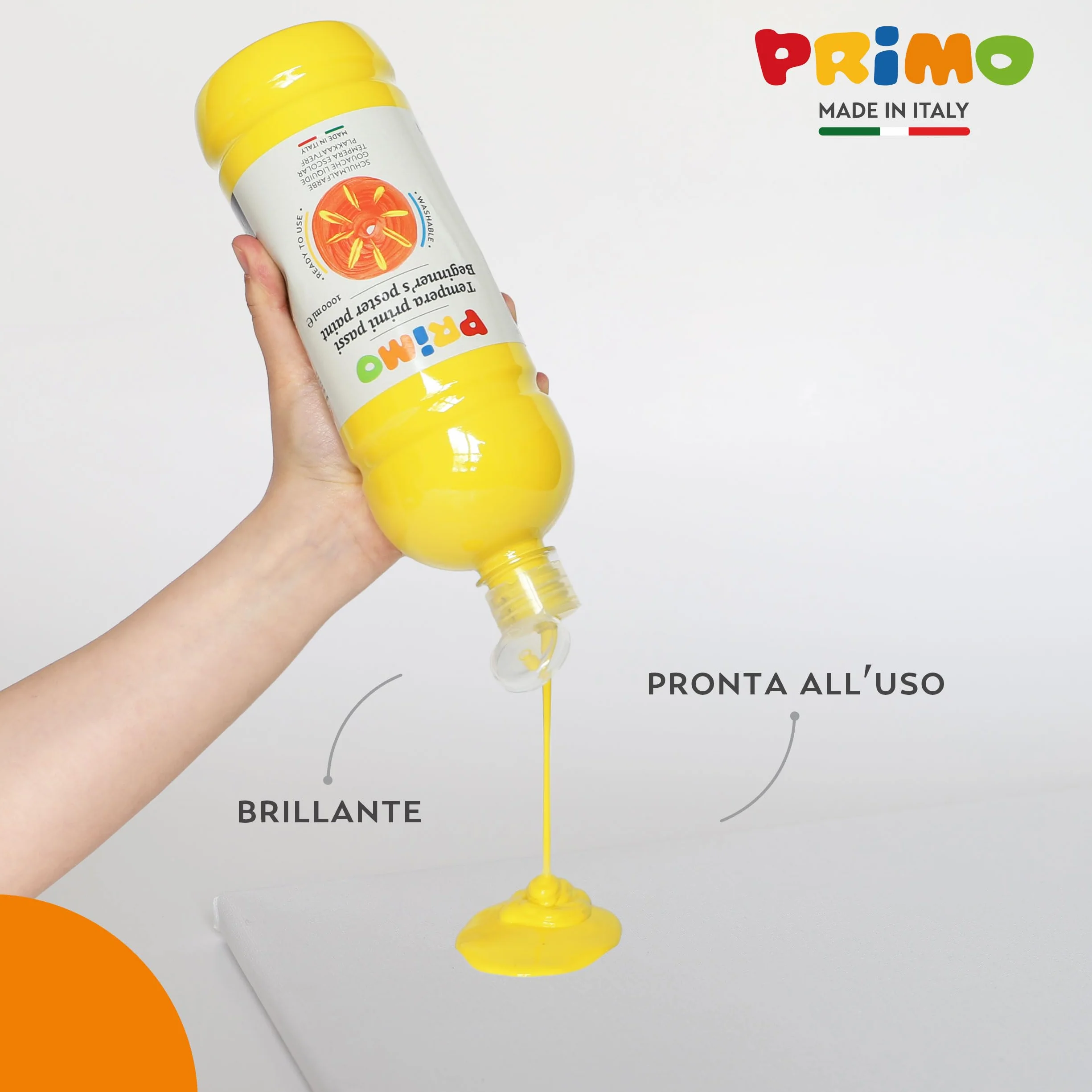 PRIMO Tempere Lavabili per Bambini 6 Colori 1L con Dosatore Pittura Carta Stoffa Vetro