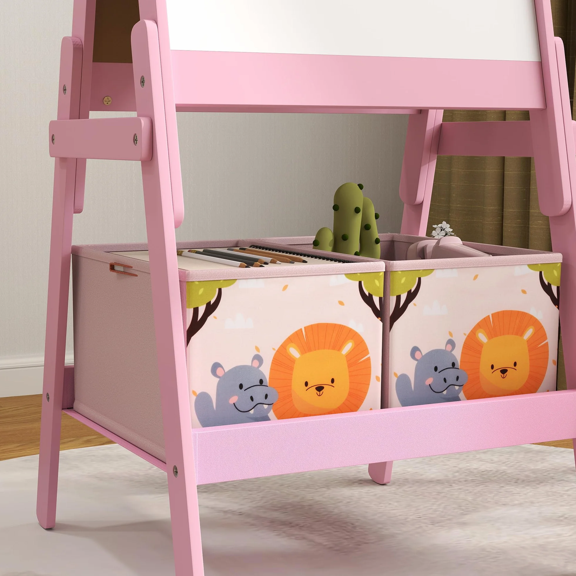 AIYAPLAY Cavalletto Artistico per Bambini in Legno 3-8 Anni con Lavagna Bianca e Nera 53.5x49x113 cm Rosa