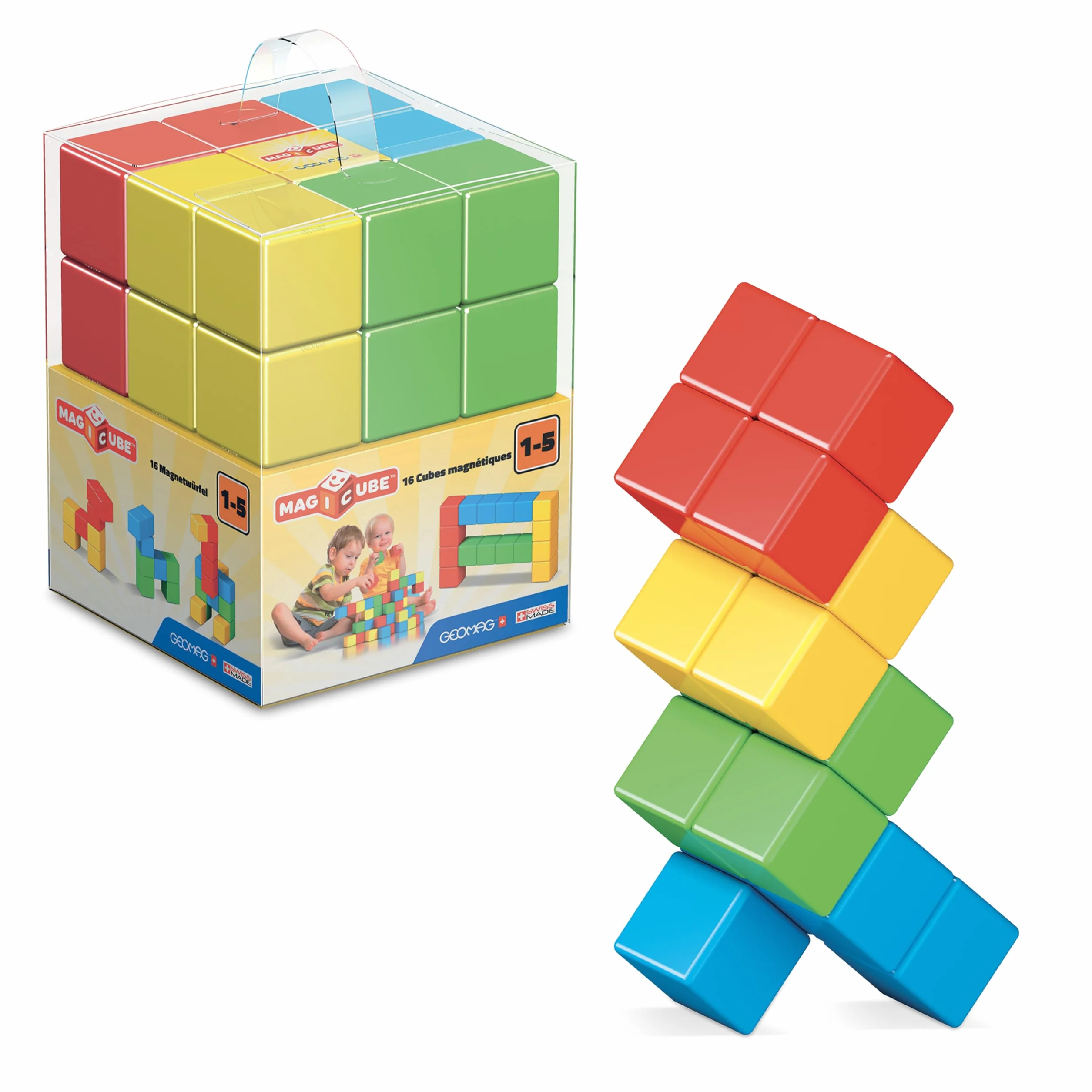 Geomag Magicube 1+ Full Color 153 - Cubi Magnetici per Bambini - Monocolore - Confezione da 16 Cubi